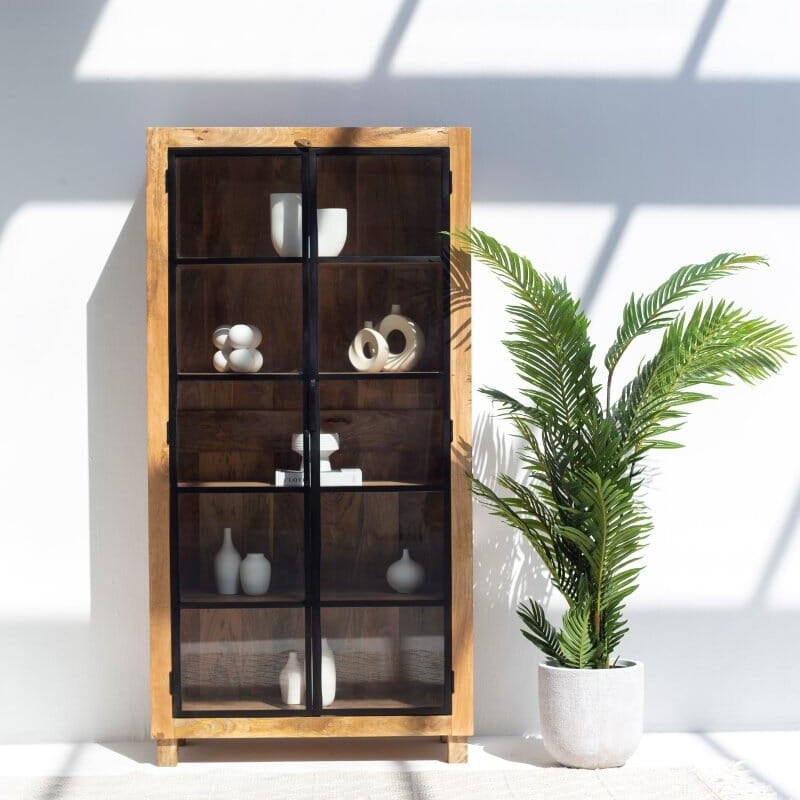 Celeste Industrial Wooden Display Cabinet with Black Metal Doors