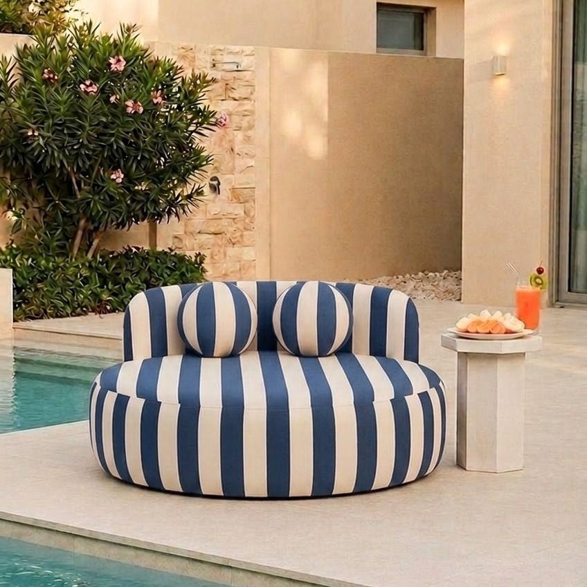 Yosline Blue Striped Outdoor Day Bed