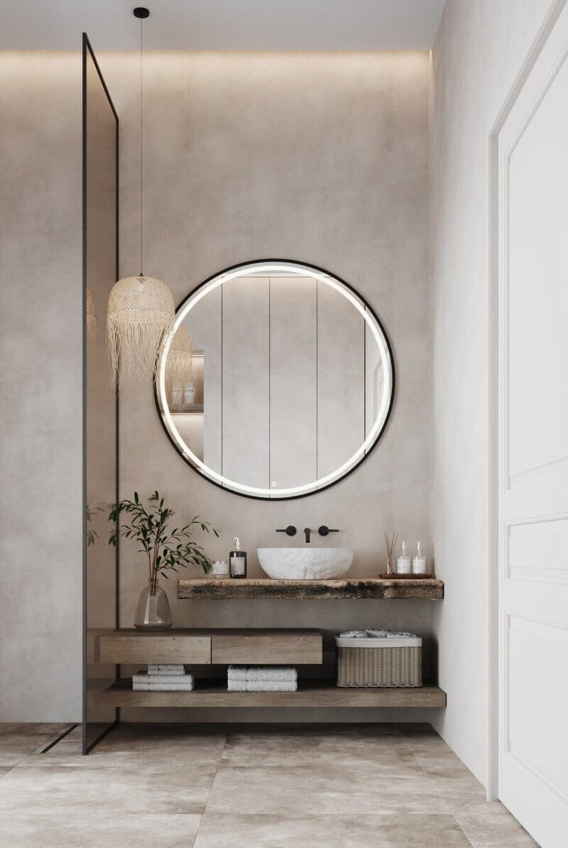 Ekin LED Black Fr Round Mirror (5 Sizes) Homekode 120CM Diter