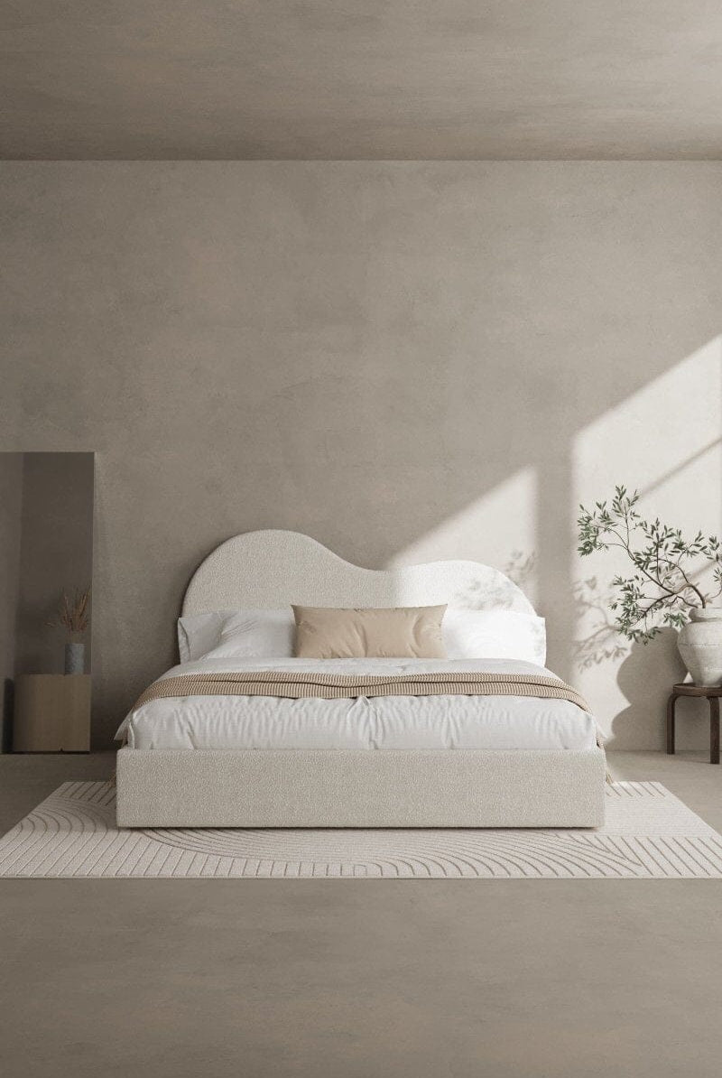 Serenade Boucle Fabric Bed with Wavy Headboard