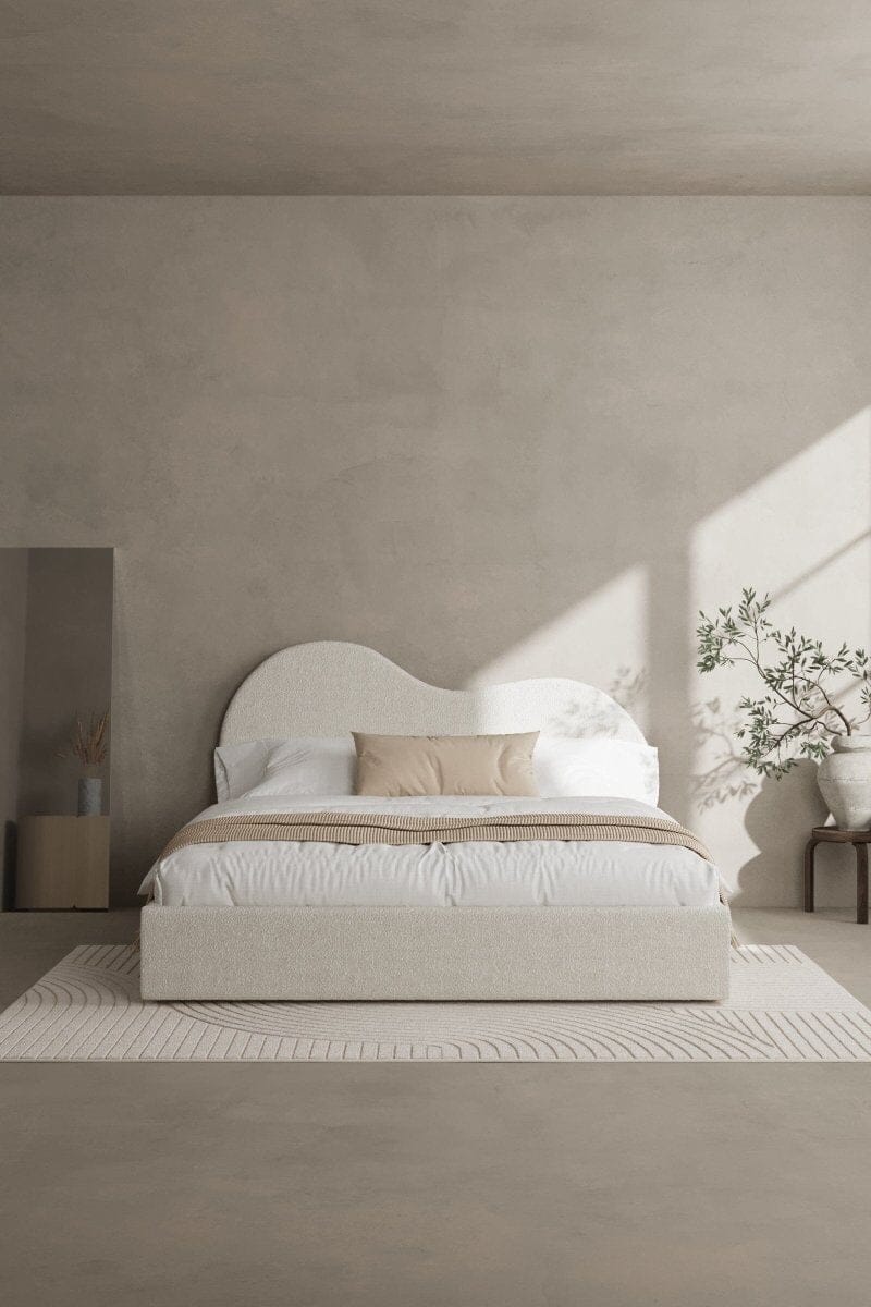 Serenade Boucle Fabric Bed with Wavy Headboard