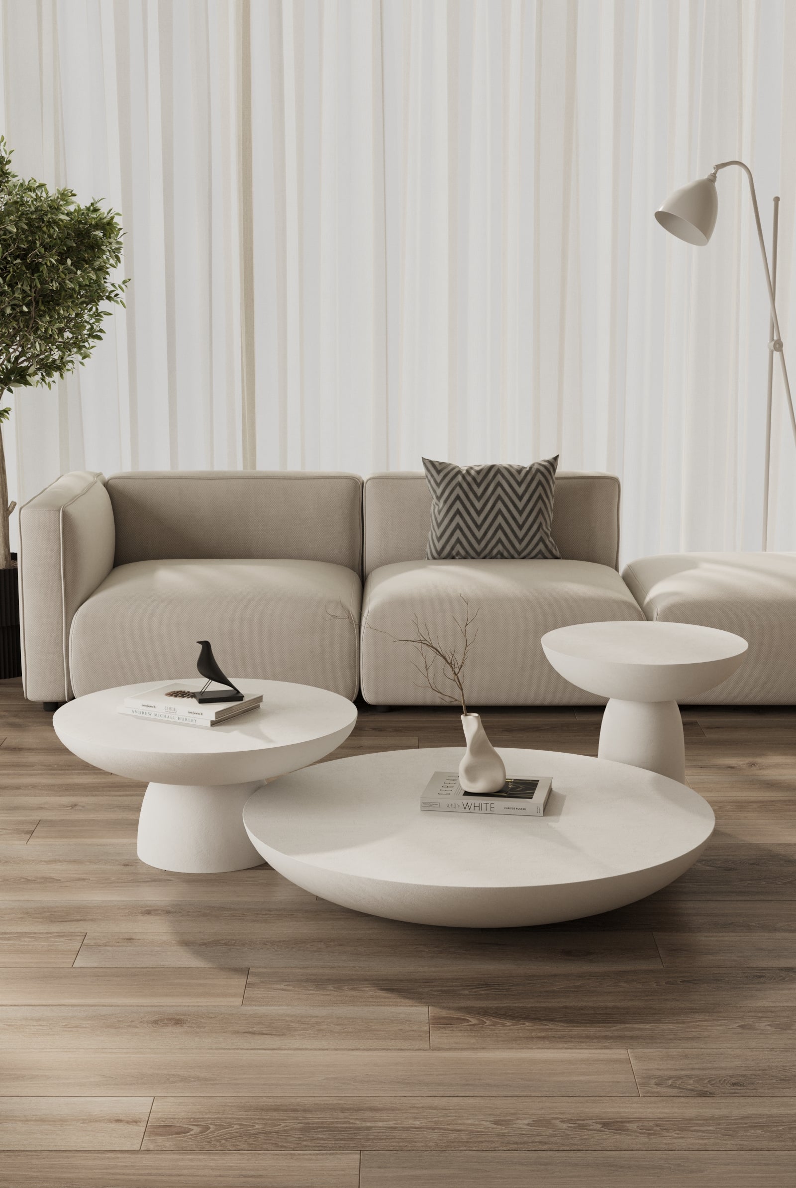 Mondo White Concrete Coffee Table Set