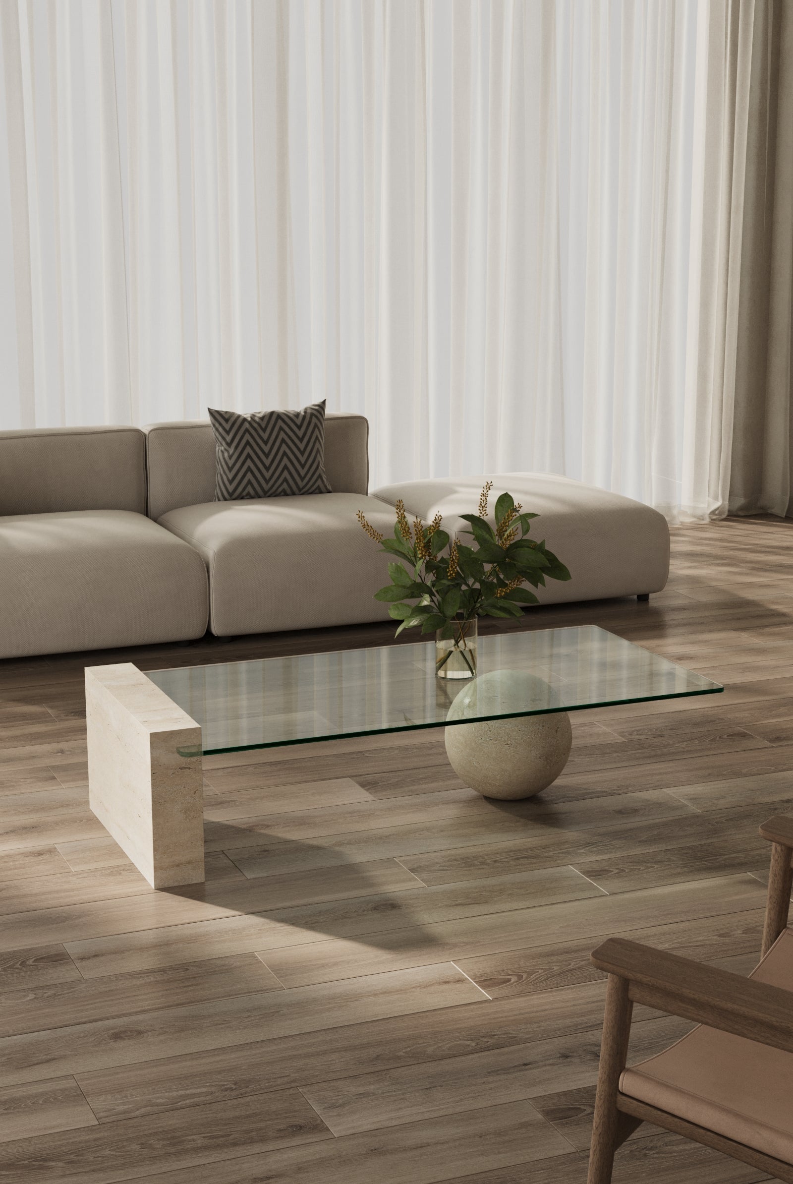 Adelaide Travertine & Glass Coffee Table
