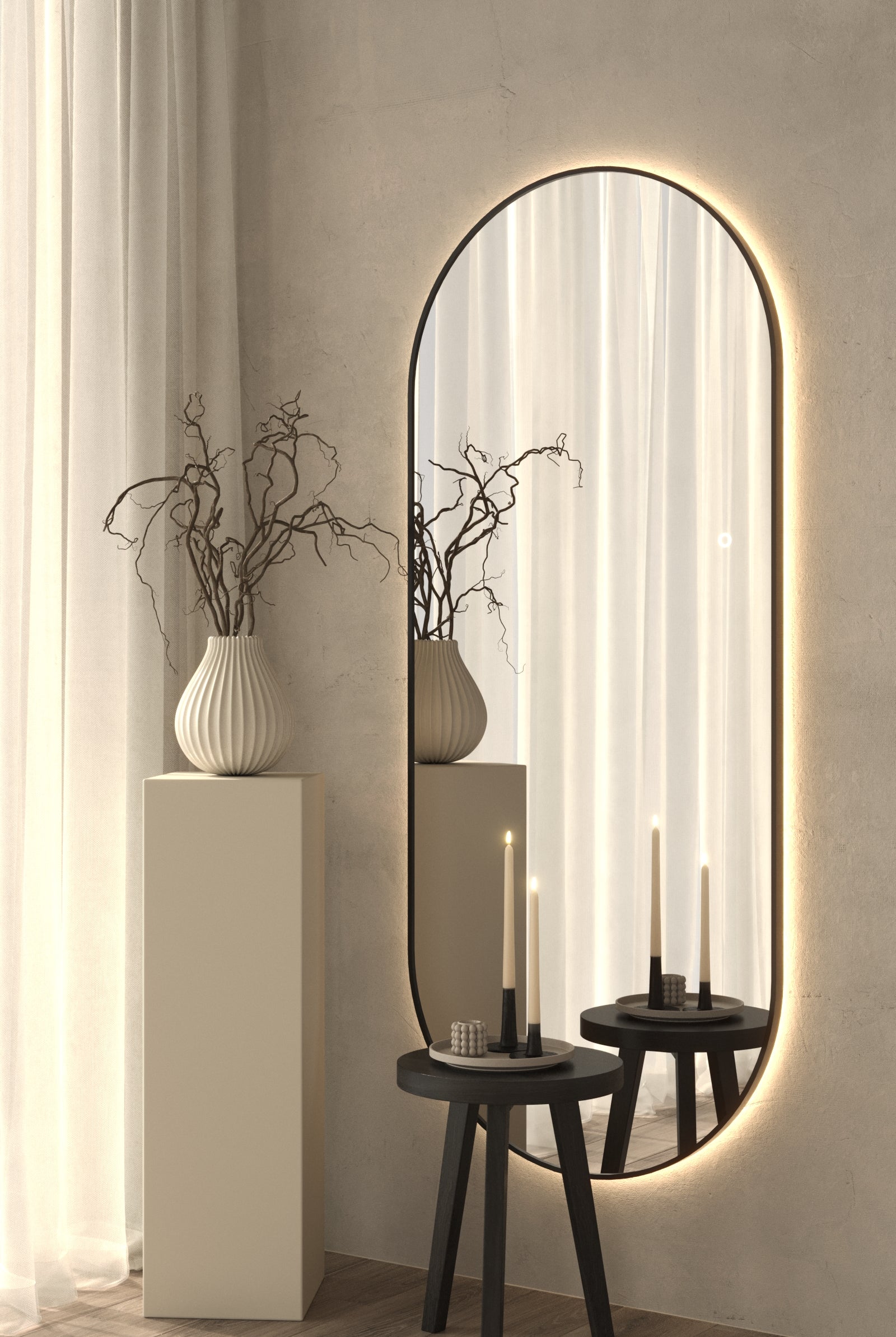 Maelis black Framed Oval Backlit Mirror (4 Sizes)