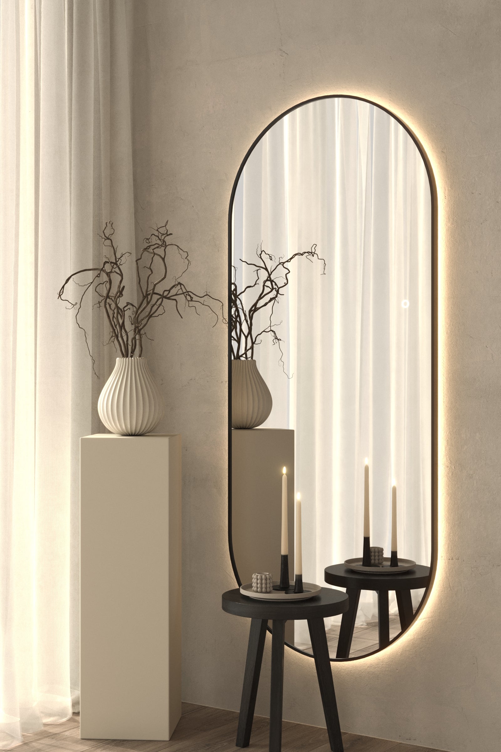 Maelis black Framed Oval Backlit Mirror (4 Sizes)