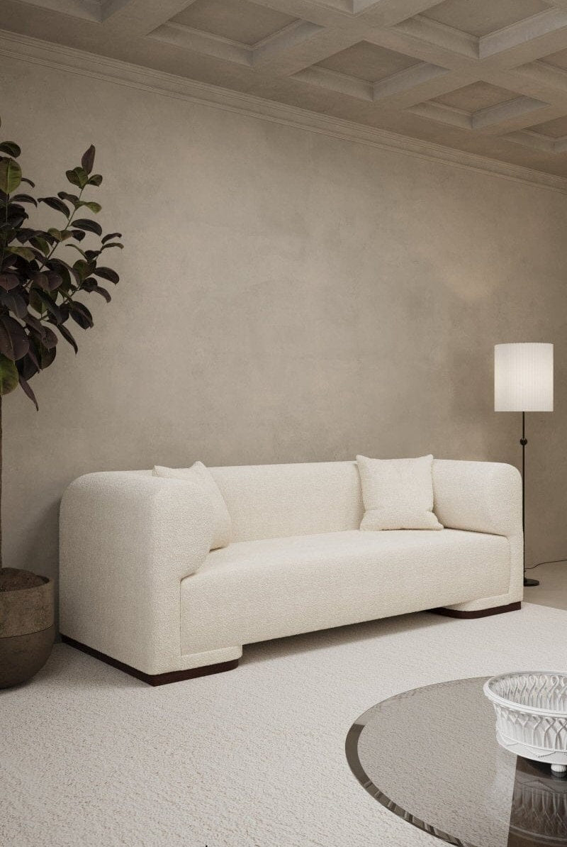 Breanna Off White Bouclé Sofa (2 & 3 Seater) Homekode 3 Seater (234CM Width x 94CM Depth x 75CM Height)