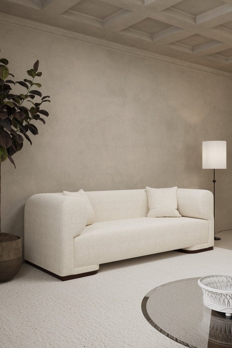 Breanna Off White Bouclé Sofa (2 & 3 Seater) Homekode 3 Seater (234CM Width x 94CM Depth x 75CM Height)
