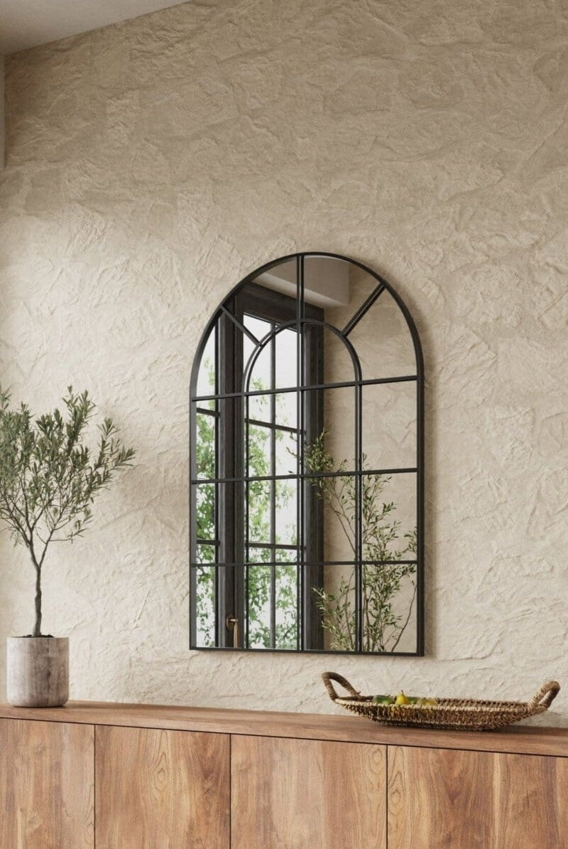 Astrid Console Black Industrial Window Wall Arch Mirror (120x80 CM)