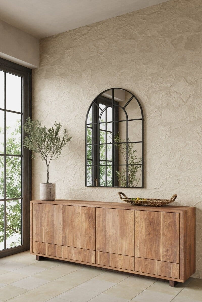 Astrid Console Black Industrial Window Wall Arch Mirror (120x80 CM) Mirrors Homekode