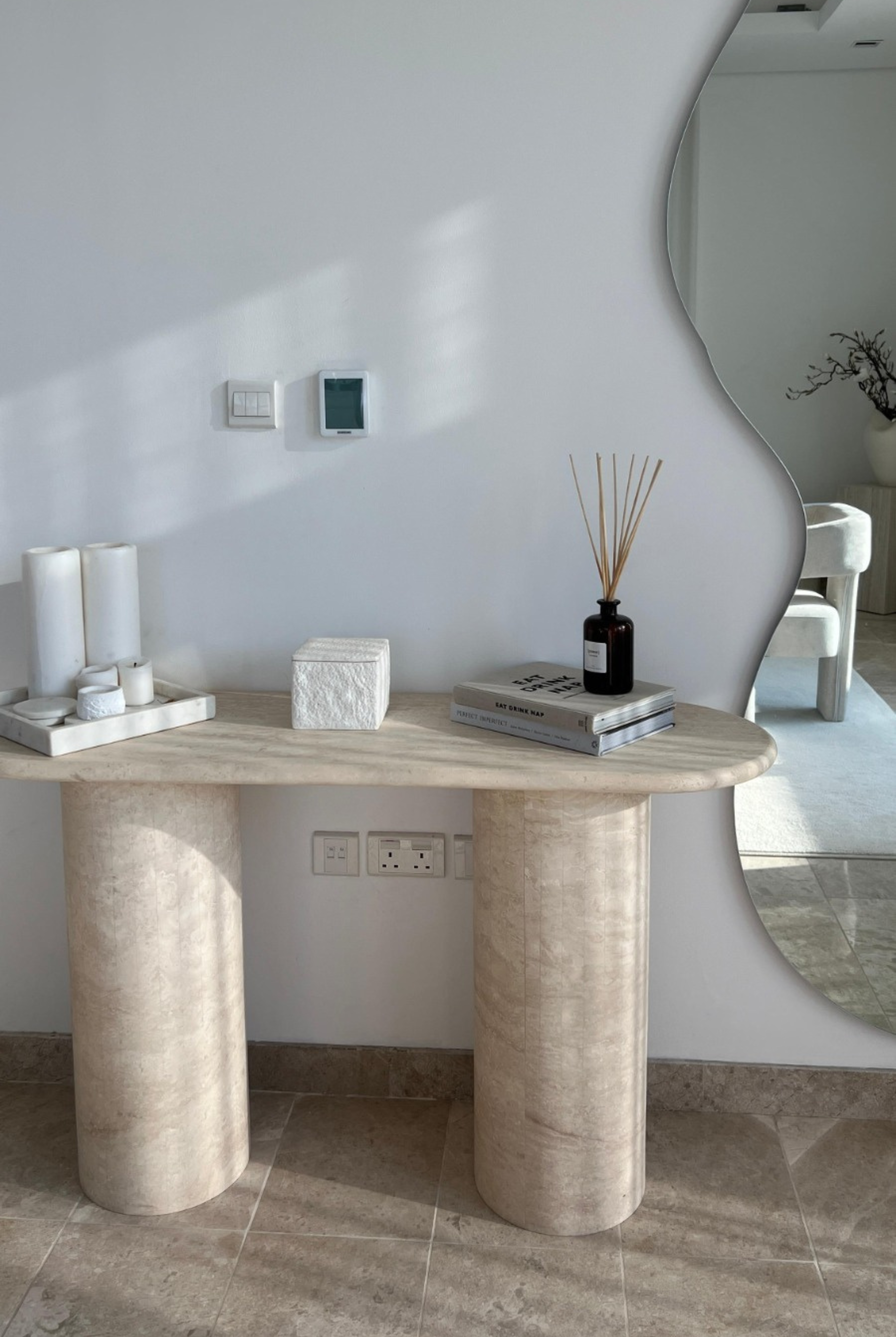 Everose Travertine Oval Top Console