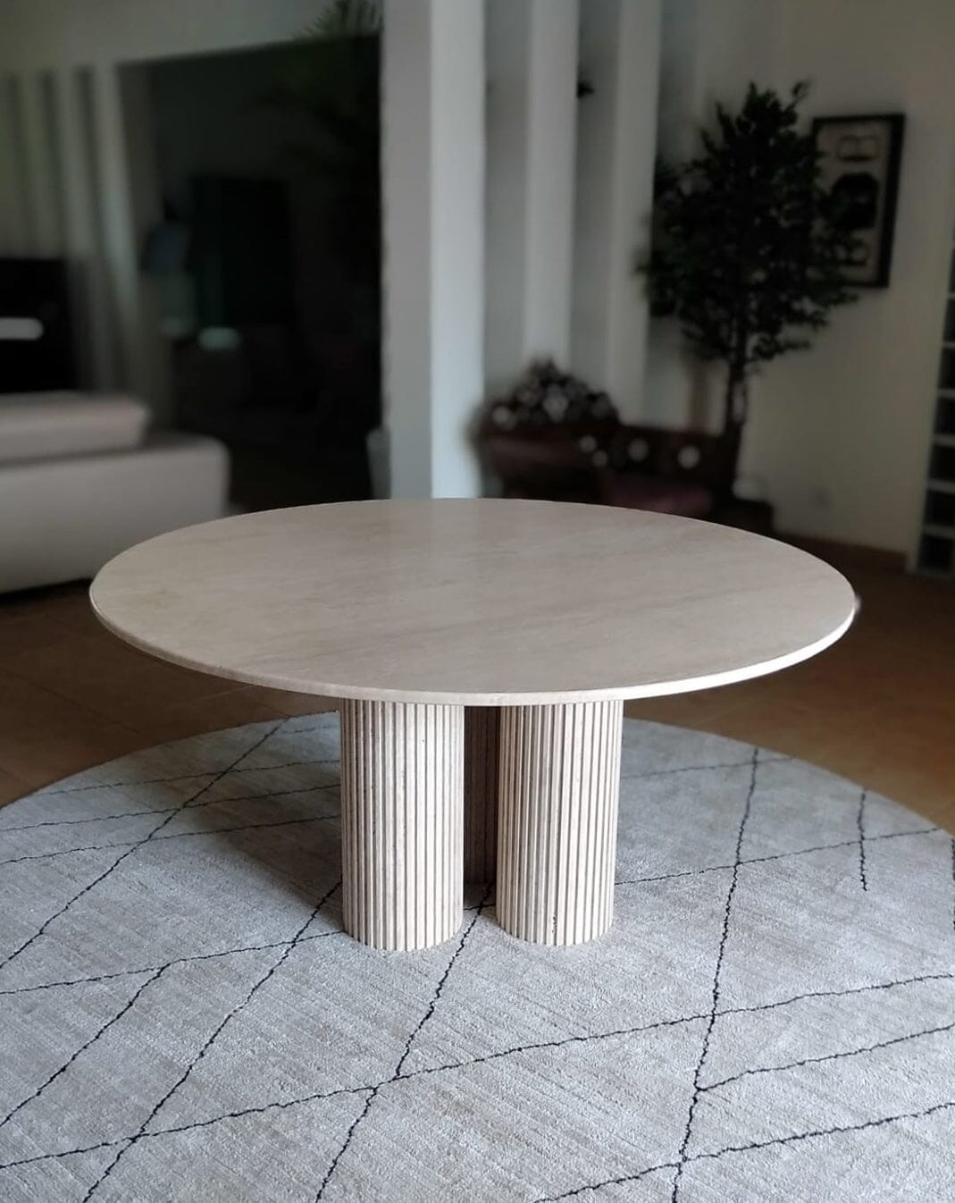 Olivia Travertine Round Dining Table with 3 Legs