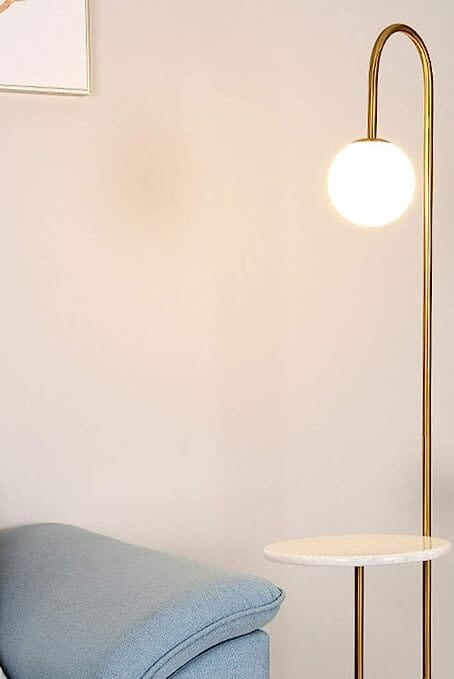 Gold and White arched Floor Lamp With Side table Homekode