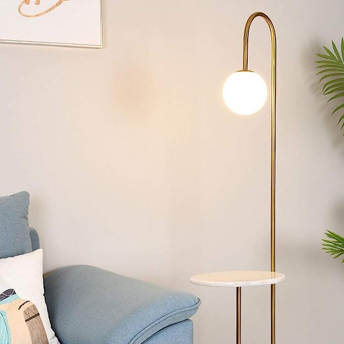 Gold and White arched Floor Lamp With Side table Homekode