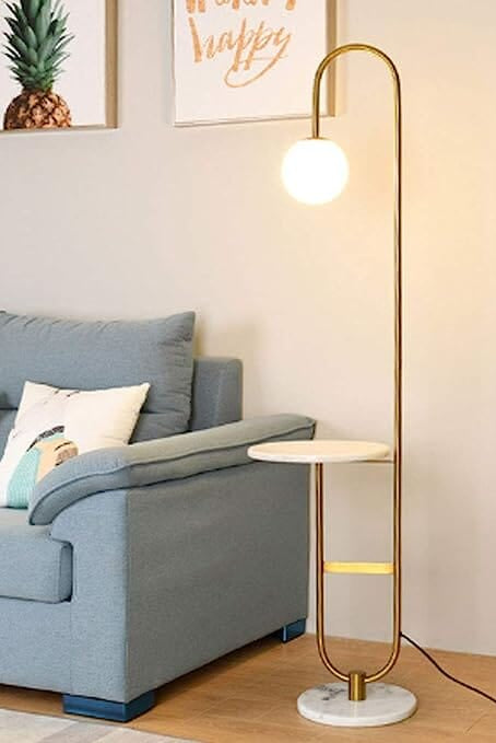 Gold and White arched Floor Lamp With Side table Homekode