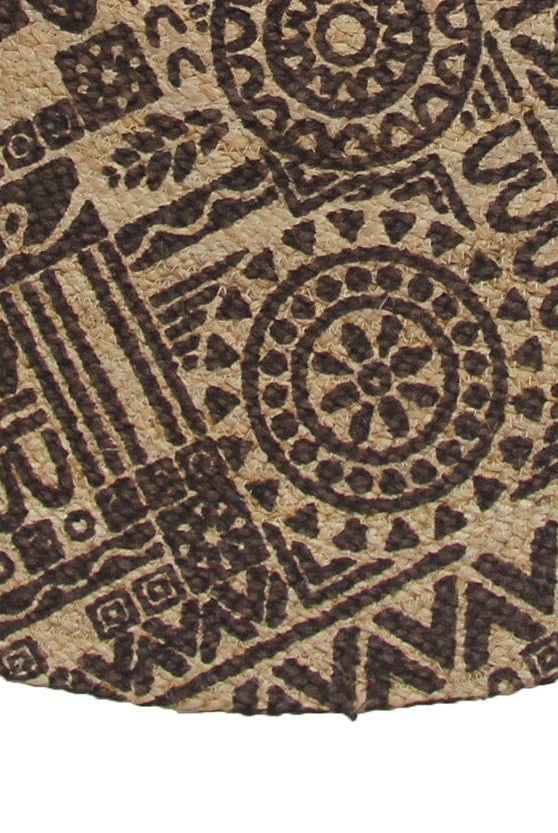 Mosaic - Pattern Brown & Natural Braided Round Rug (120 CM)