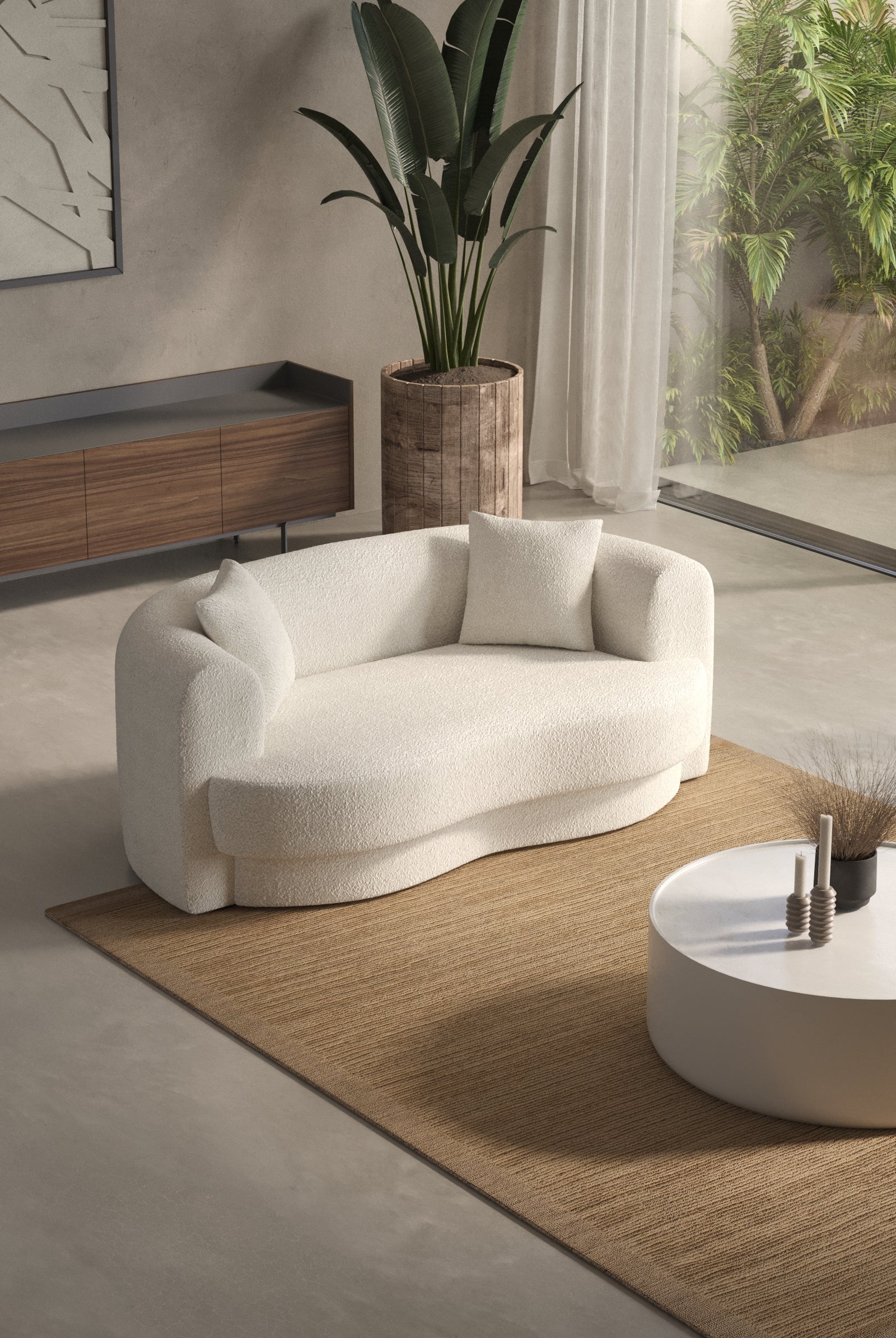 Aella Off White Bouclé Sofa 2 Seater 001