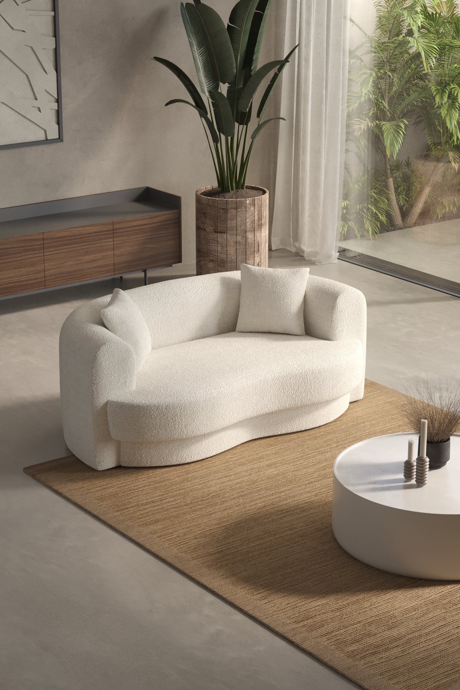 Aella Off White Bouclé Sofa 2 Seater 001