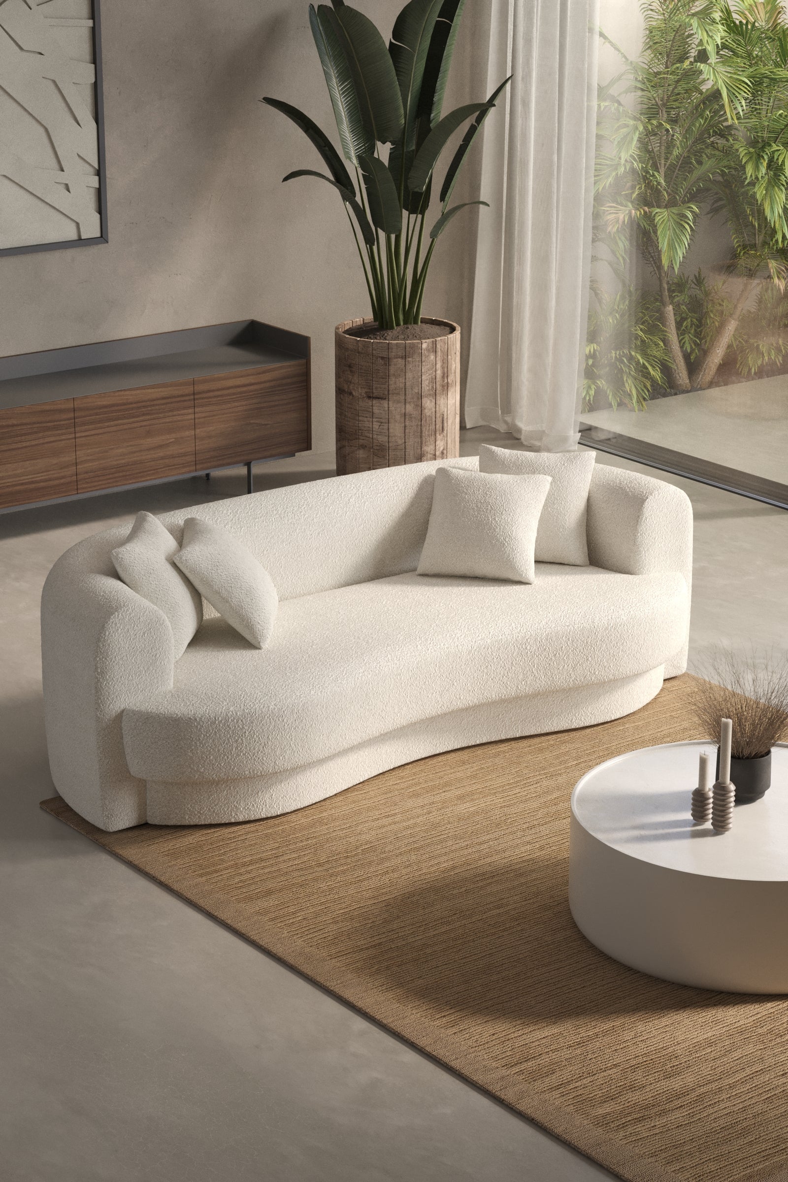 Aella Off White Bouclé Sofa 3 Seater 002