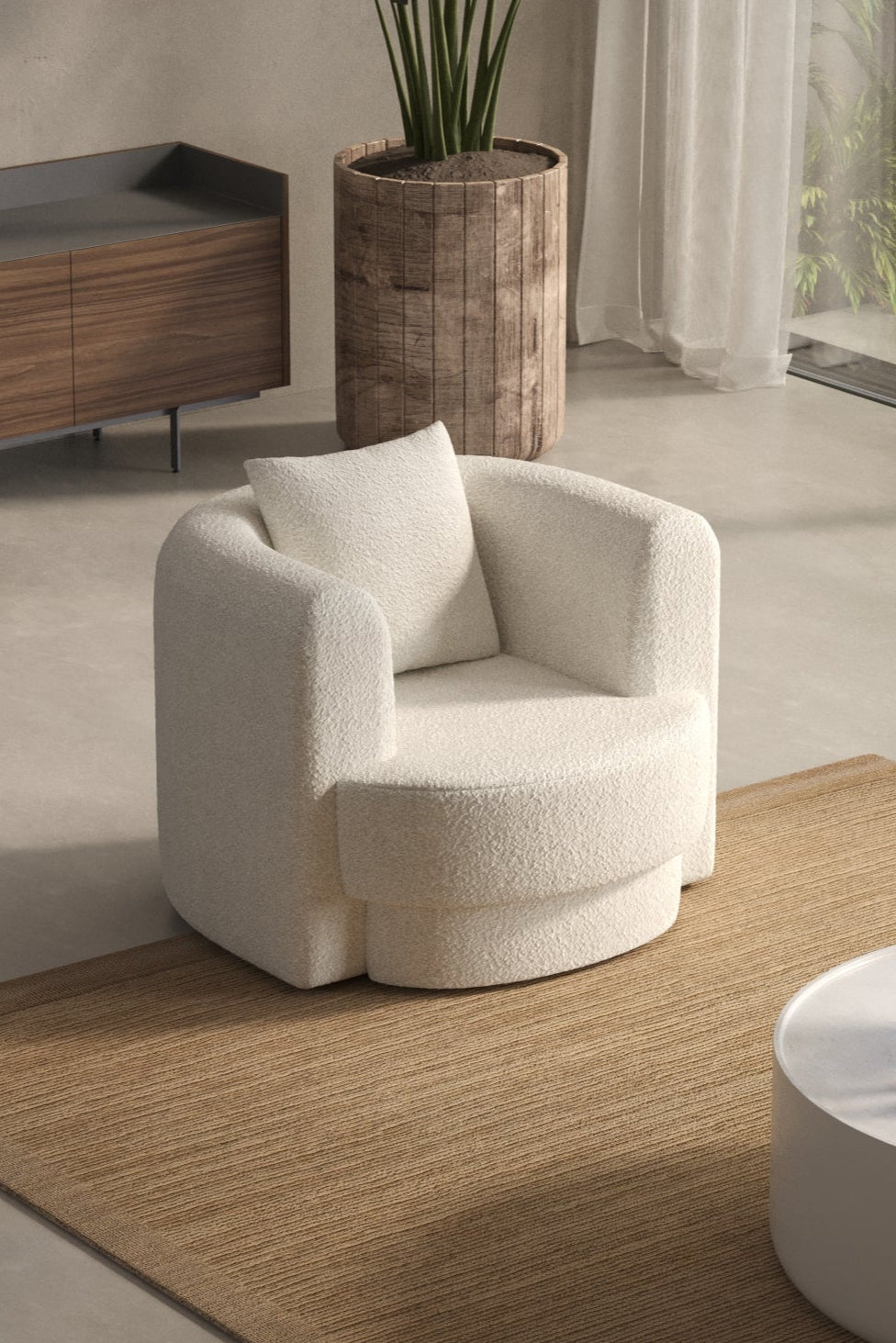 Aella Off White Bouclé Lounge Sofa Chair