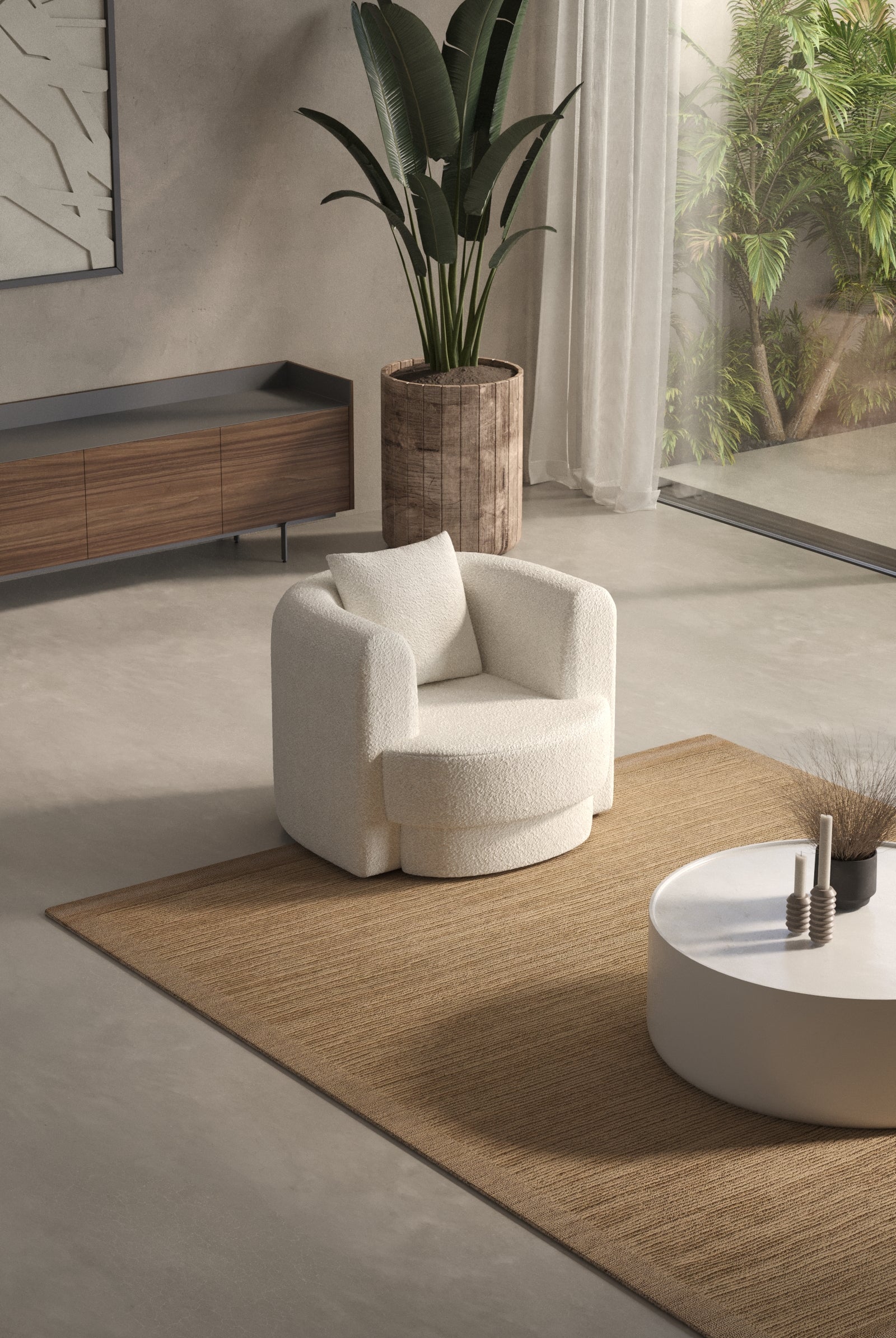 Aella Off White Bouclé Lounge Sofa Chair