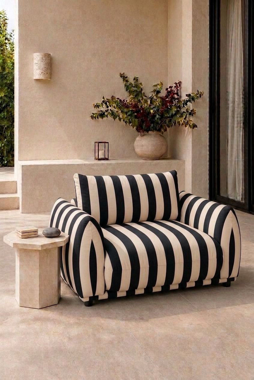 Alannah Black Striped Outdoor Lounge Chair