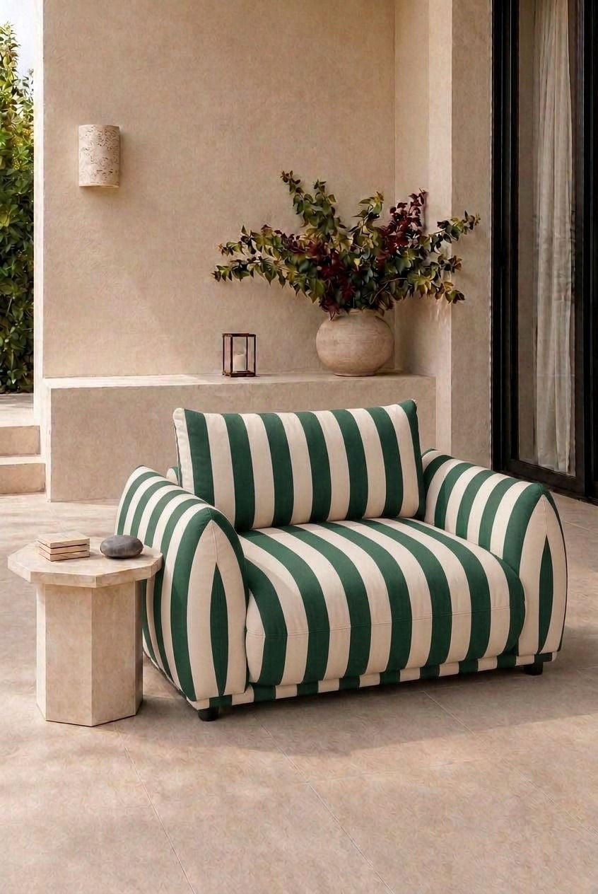 Alannah Green Striped Outdoor Lounge Chair