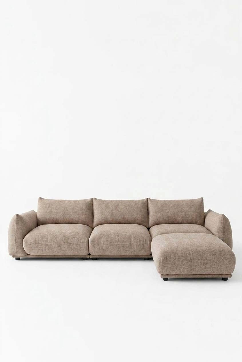 Alannah Light Brown Modular 4 Seater Sofa with Ottoman