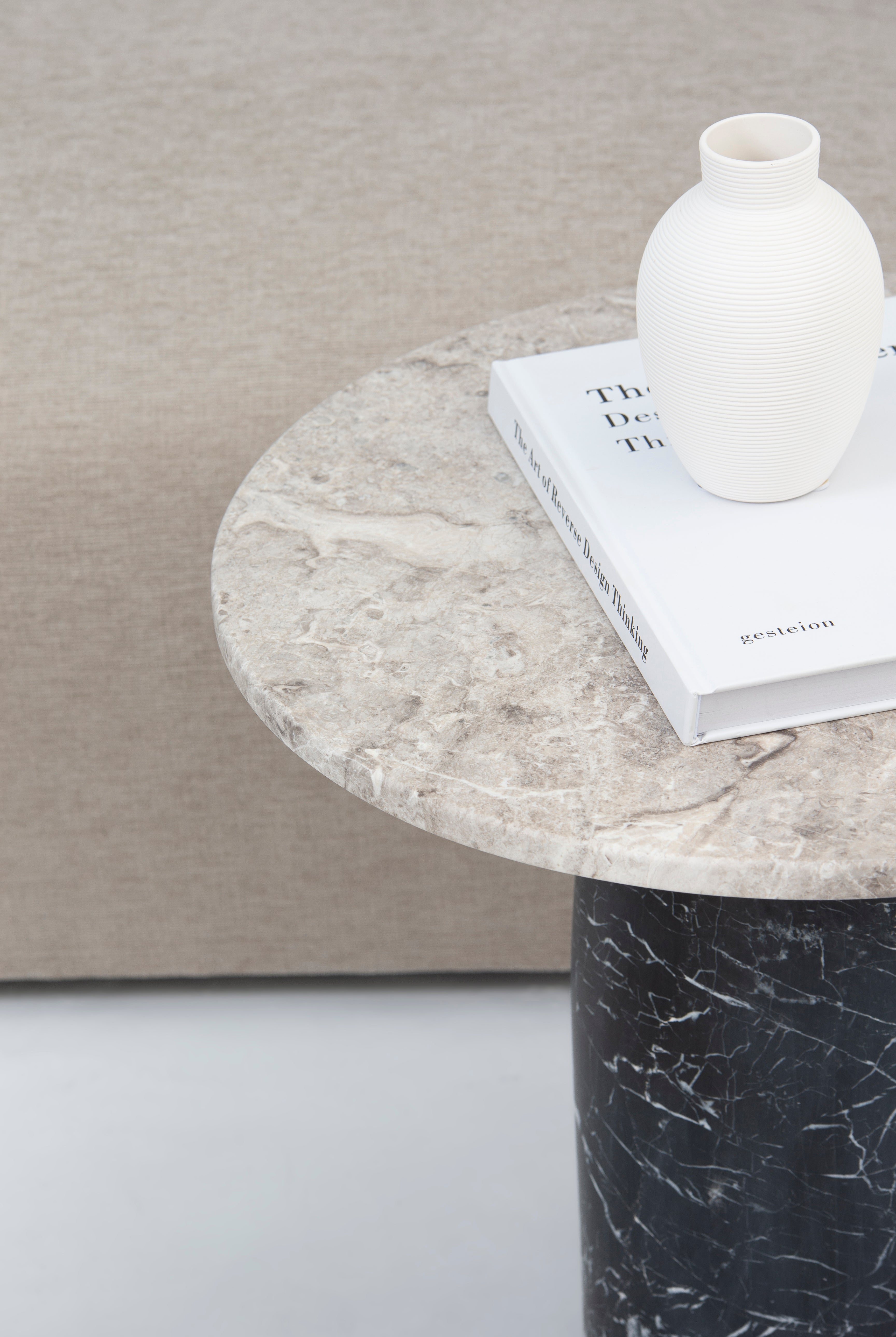 Alia Amazon Grey Marble Side Table With Black Marquina Base