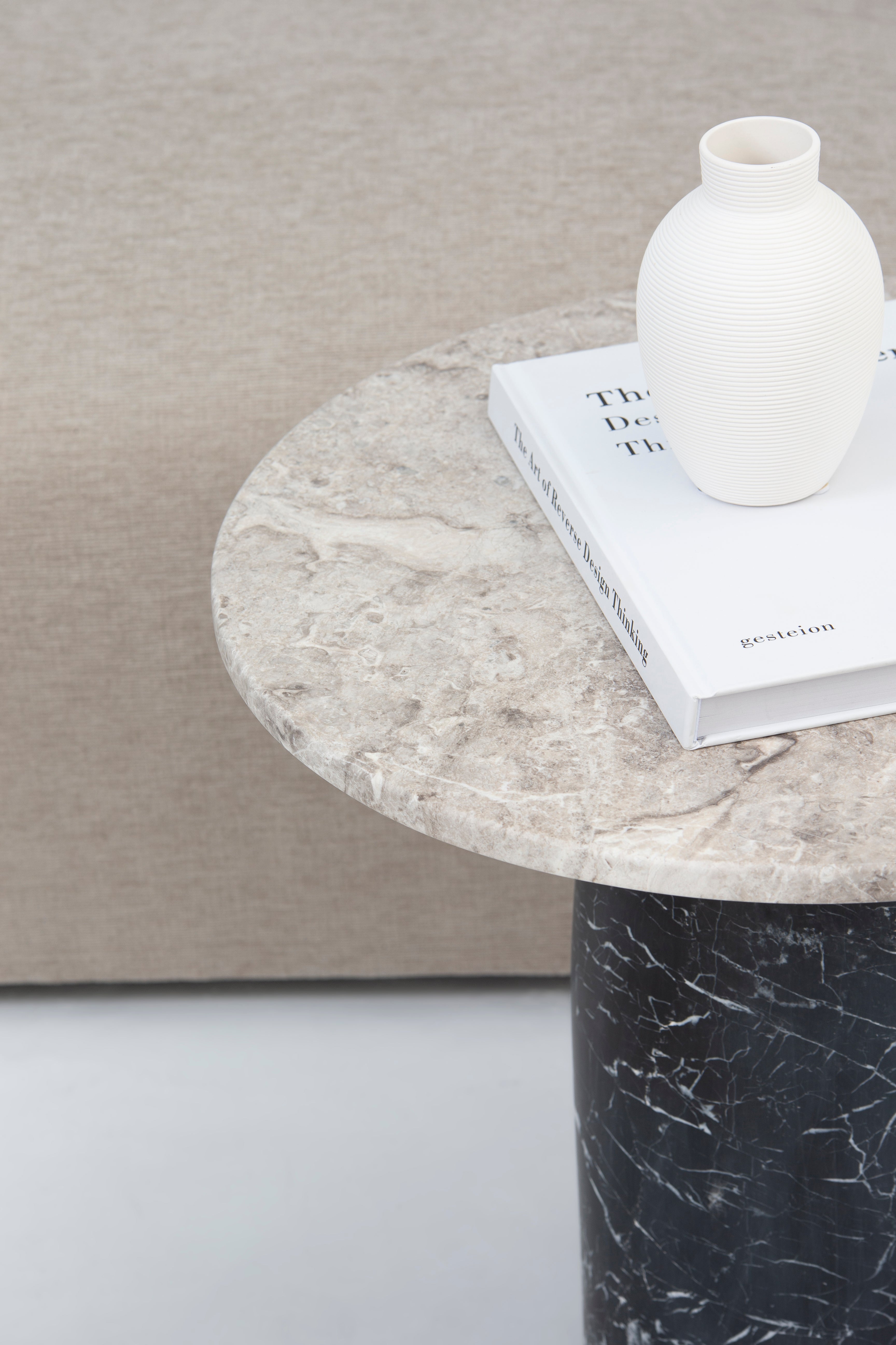 Alia Amazon Grey Marble Side Table With Black Marquina Base