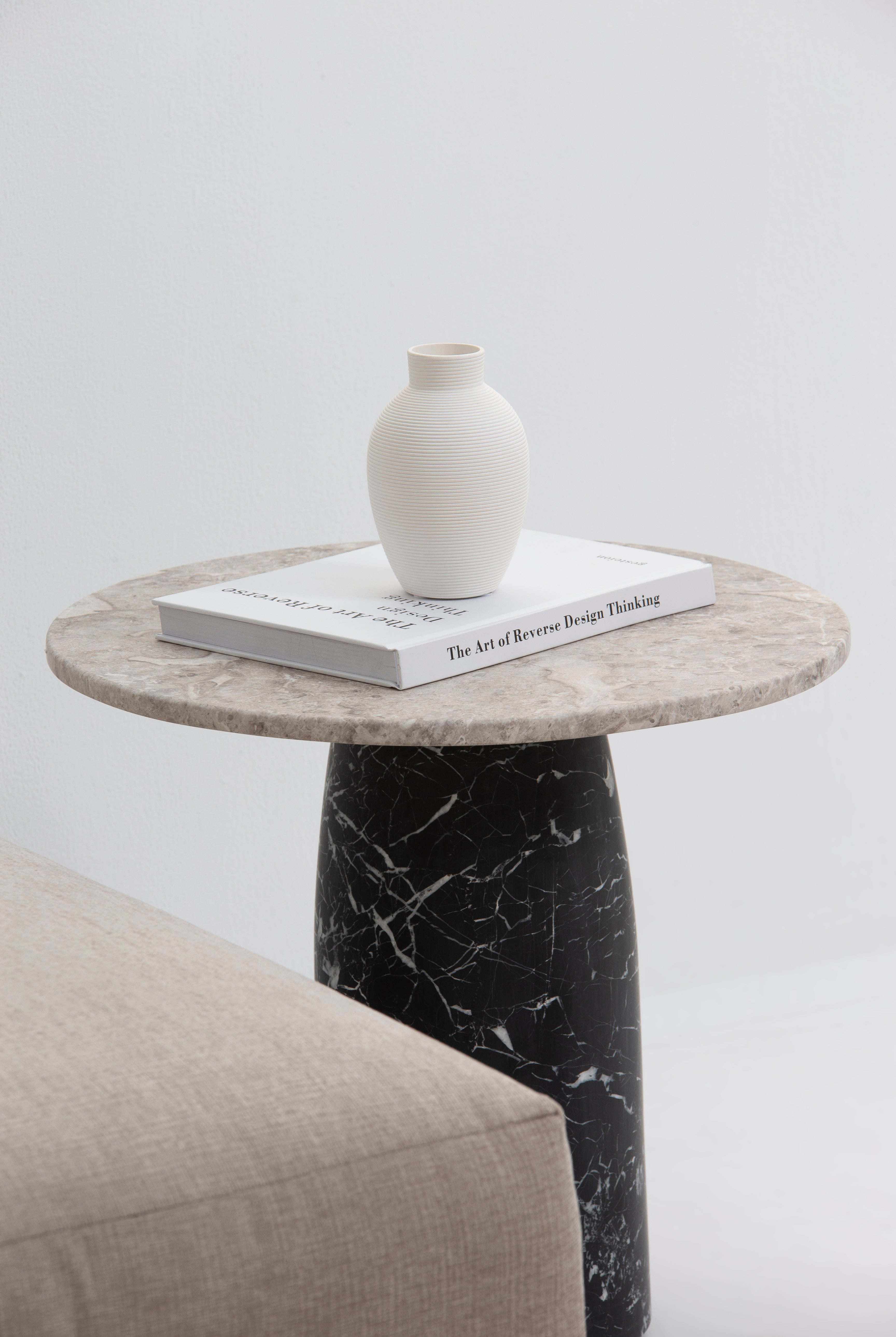 Alia Amazon Grey Marble Side Table With Black Marquina Base