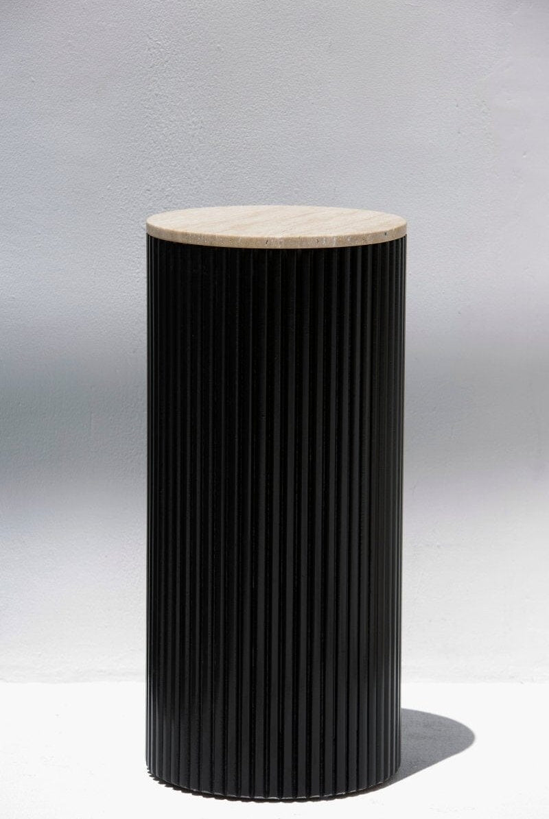 Alora Black Wooden Plinth With Travertine Top