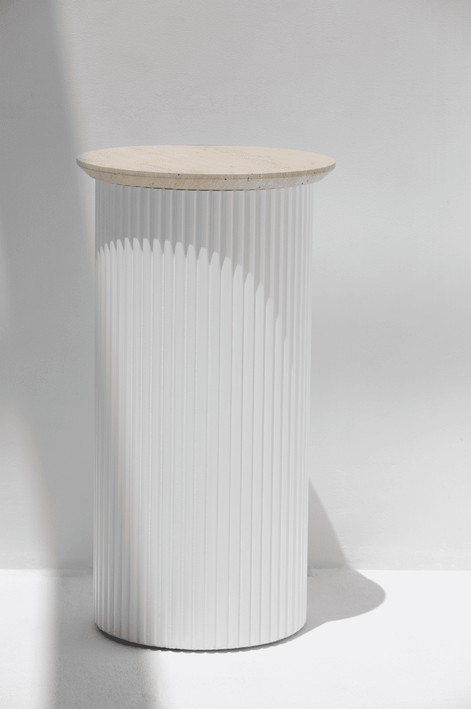Alora White Wooden Plinth With Beige Travertine Top