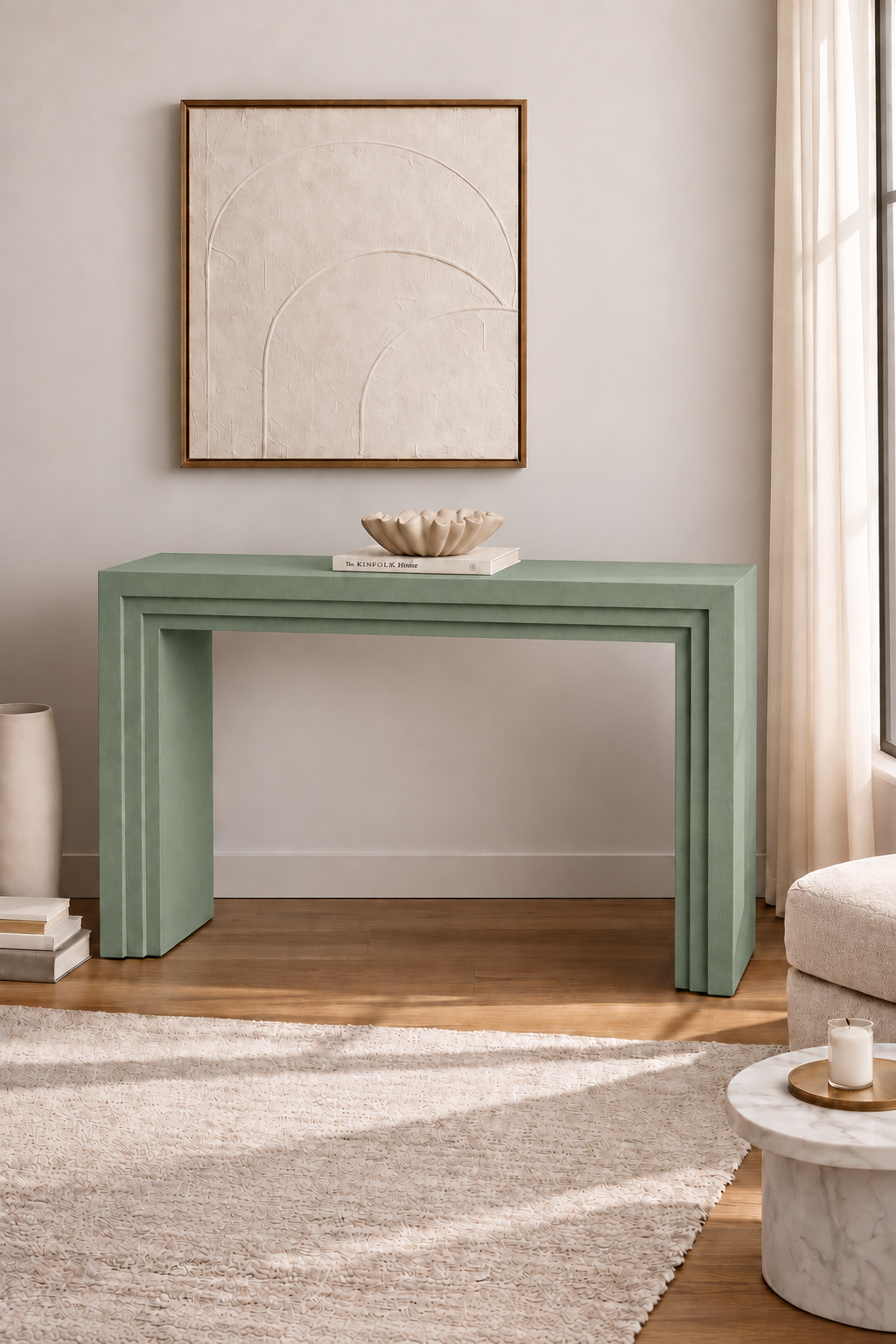 Amelie Sage Green Microconcrete Console Table
