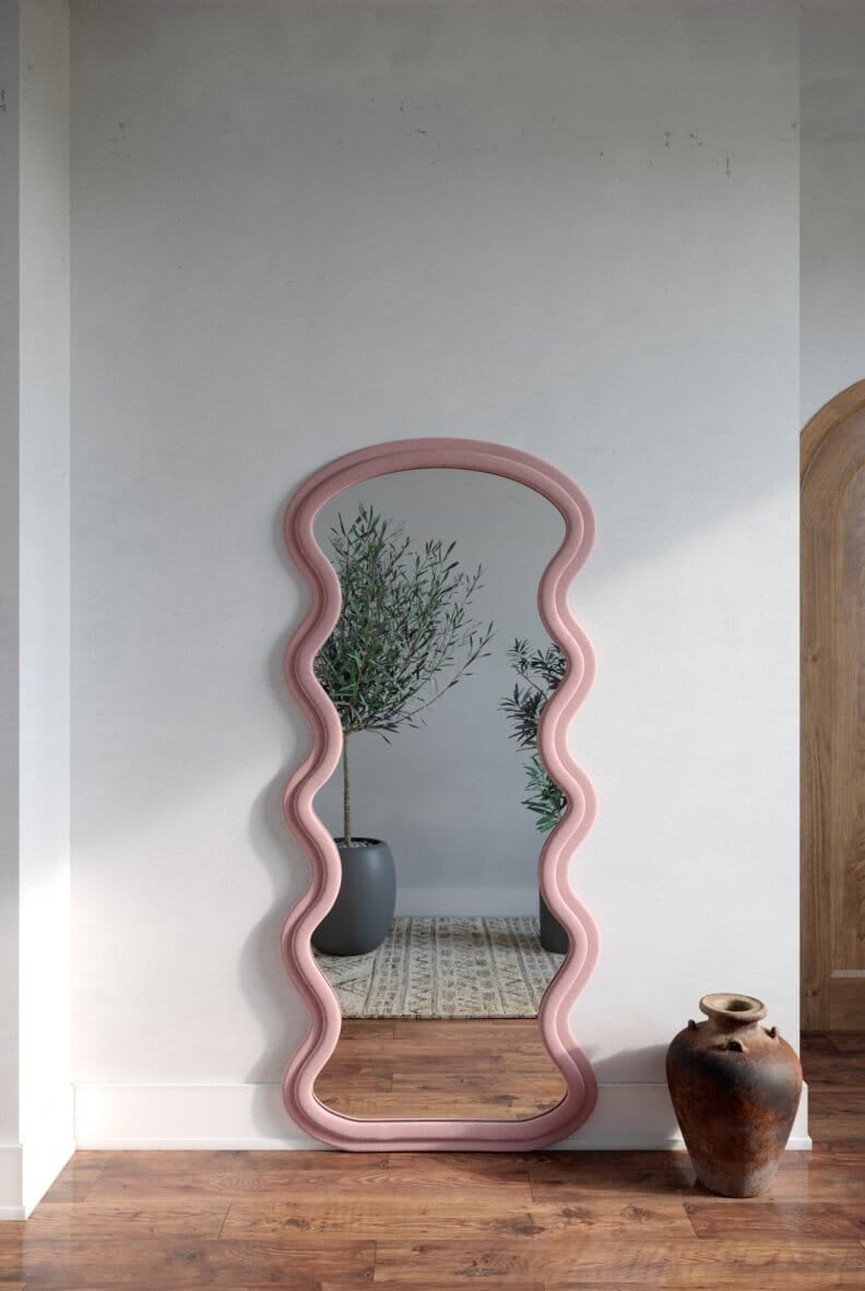 Helena Wavy Pink Flannelette Fabric Frame Wall Mirror