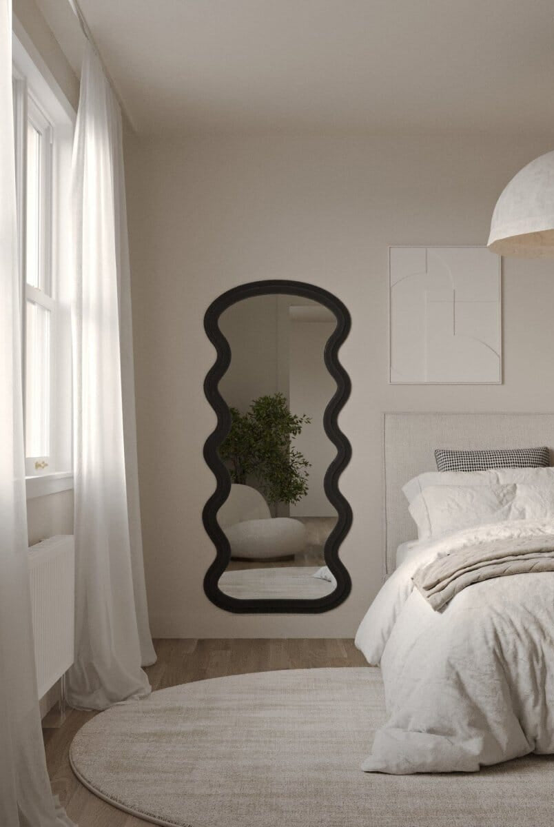 Helena Wavy Black Flannelette Fr Wall Mirror Homekode