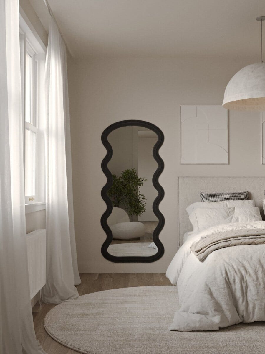 Helena Wavy Black Flannelette Fr Wall Mirror Homekode