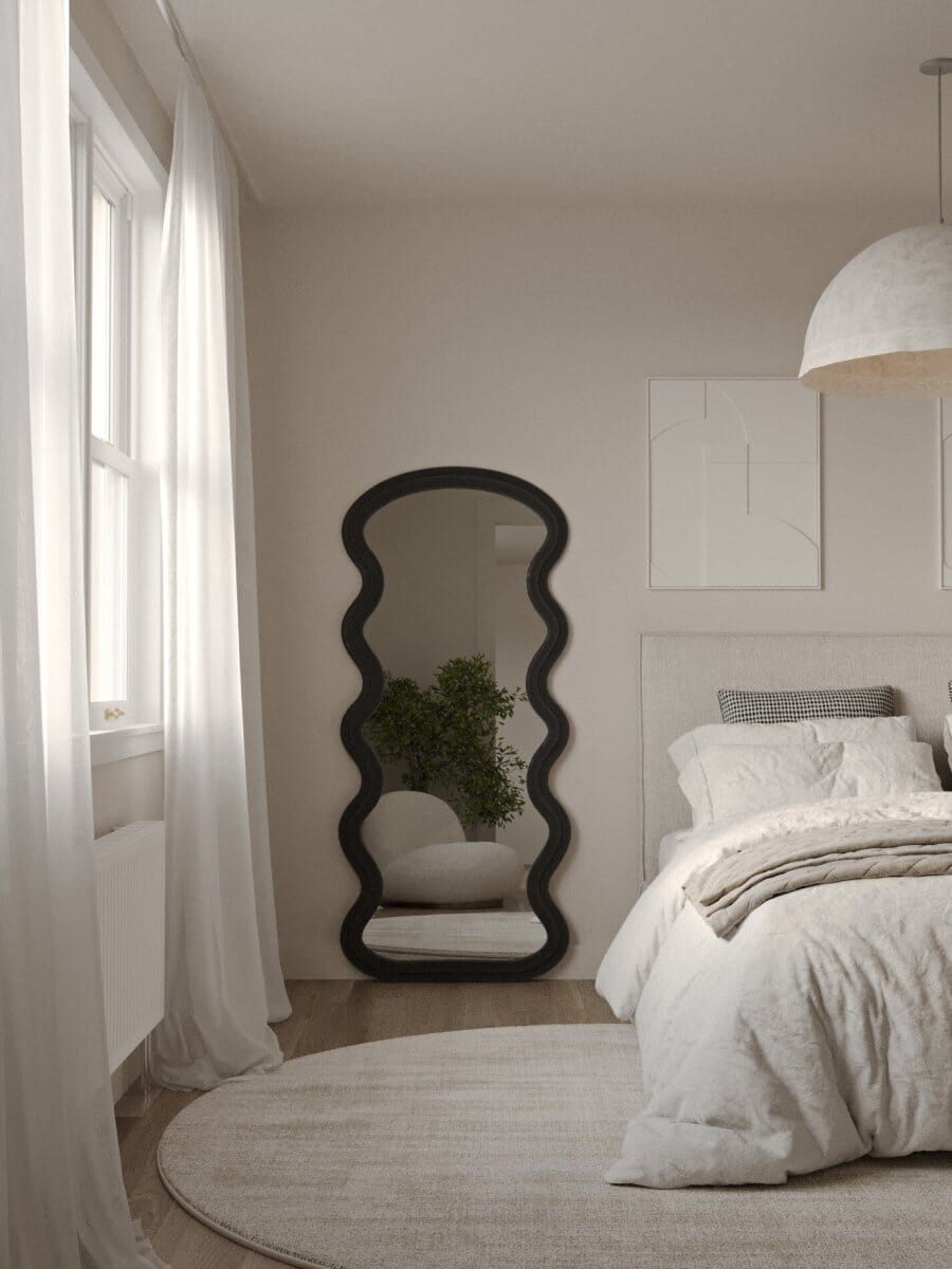 Helena Wavy Black Flannelette Fr Wall Mirror Homekode