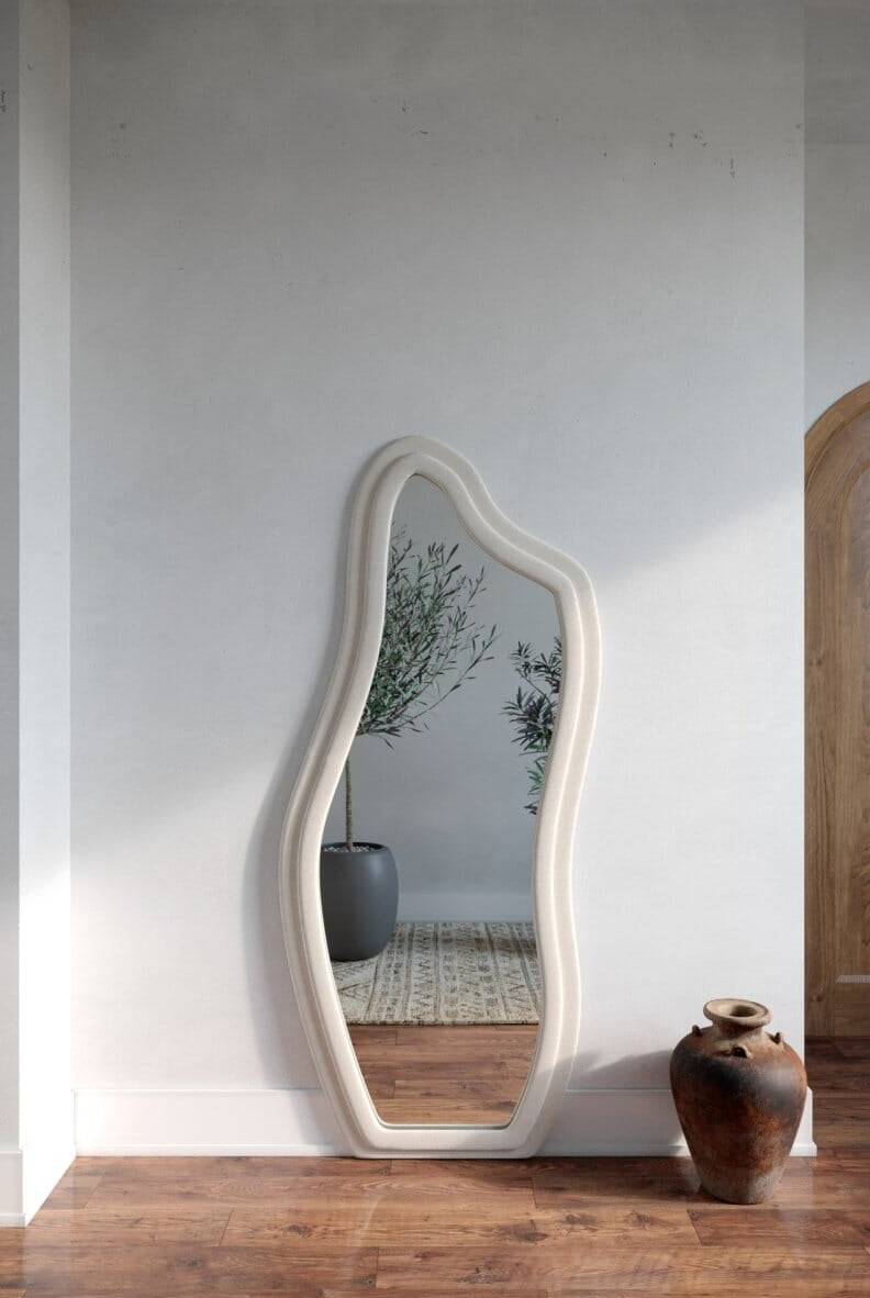 Hilda Off White Flannelette Frame Irregular Wall Mirror