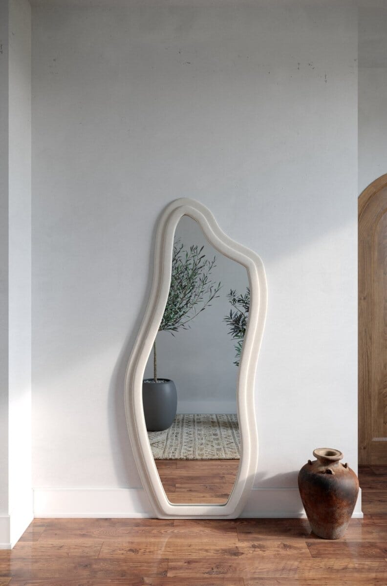 Hilda Off White Flannelette Frame Irregular Wall Mirror