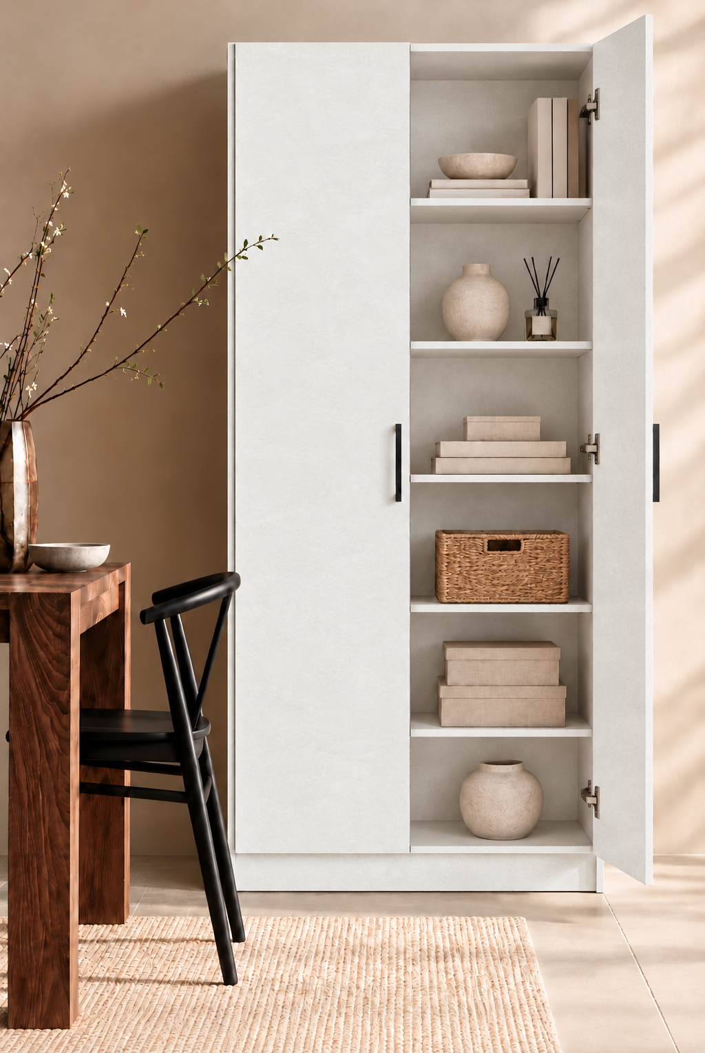 Ardven Off White Microconcrete Storage Cabinet