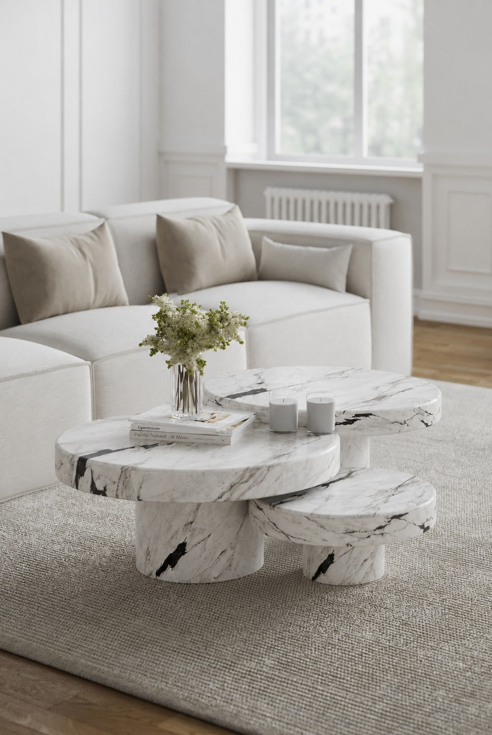 Arezzo Viola White Marble Nesting Coffee Table