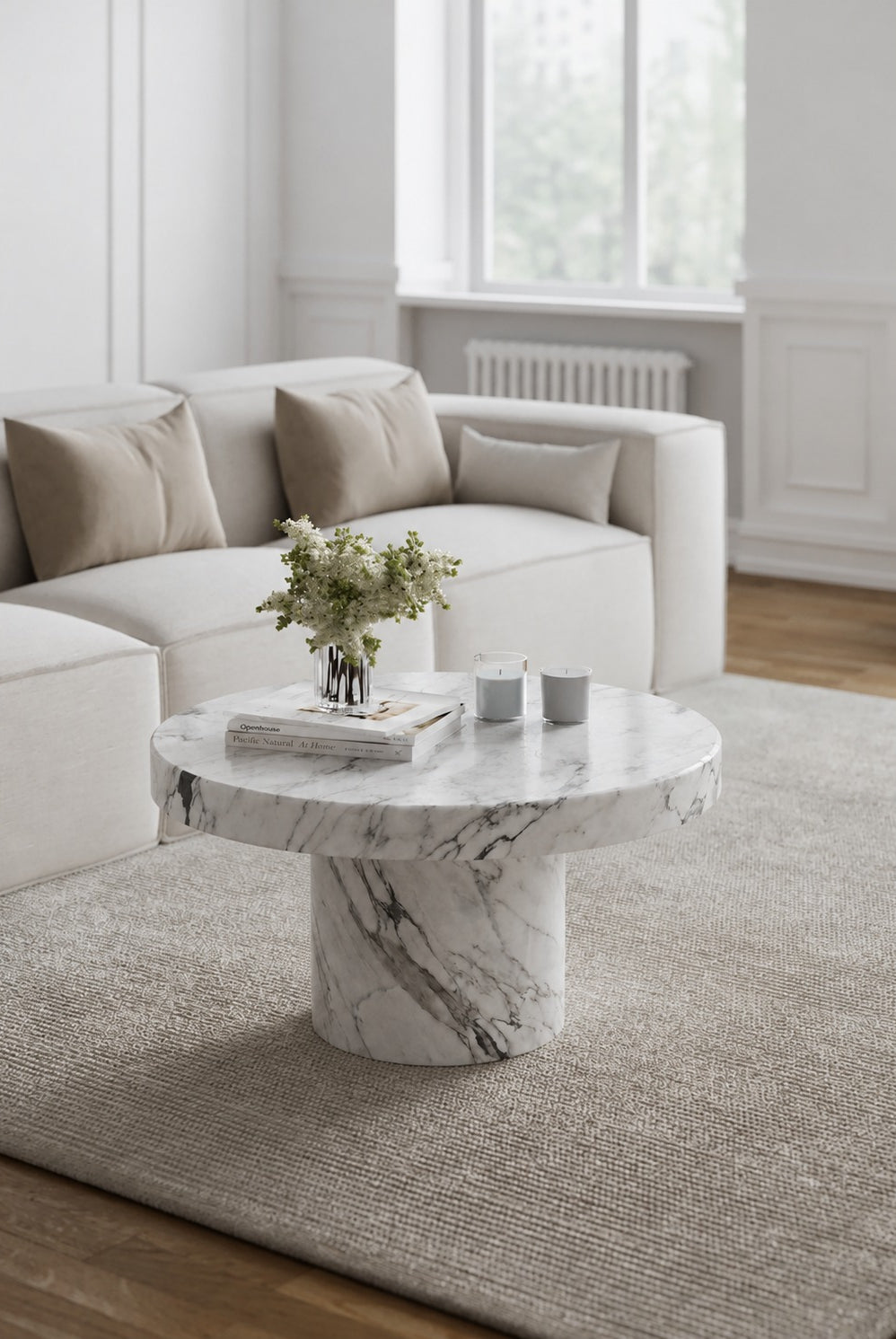 Arezzo Viola White Marble Round Coffee Table
