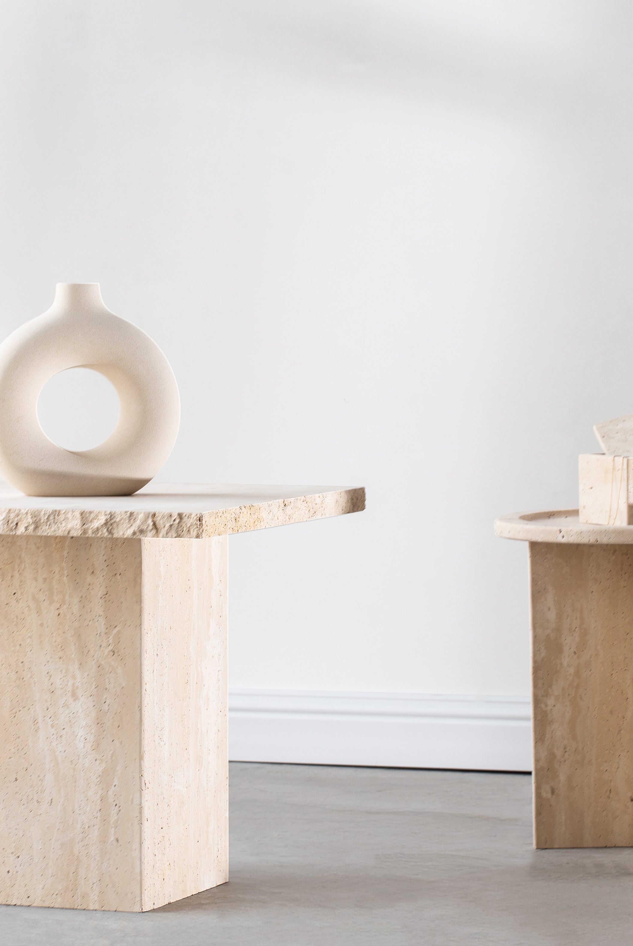 Aria Round Top Travertine Side Table