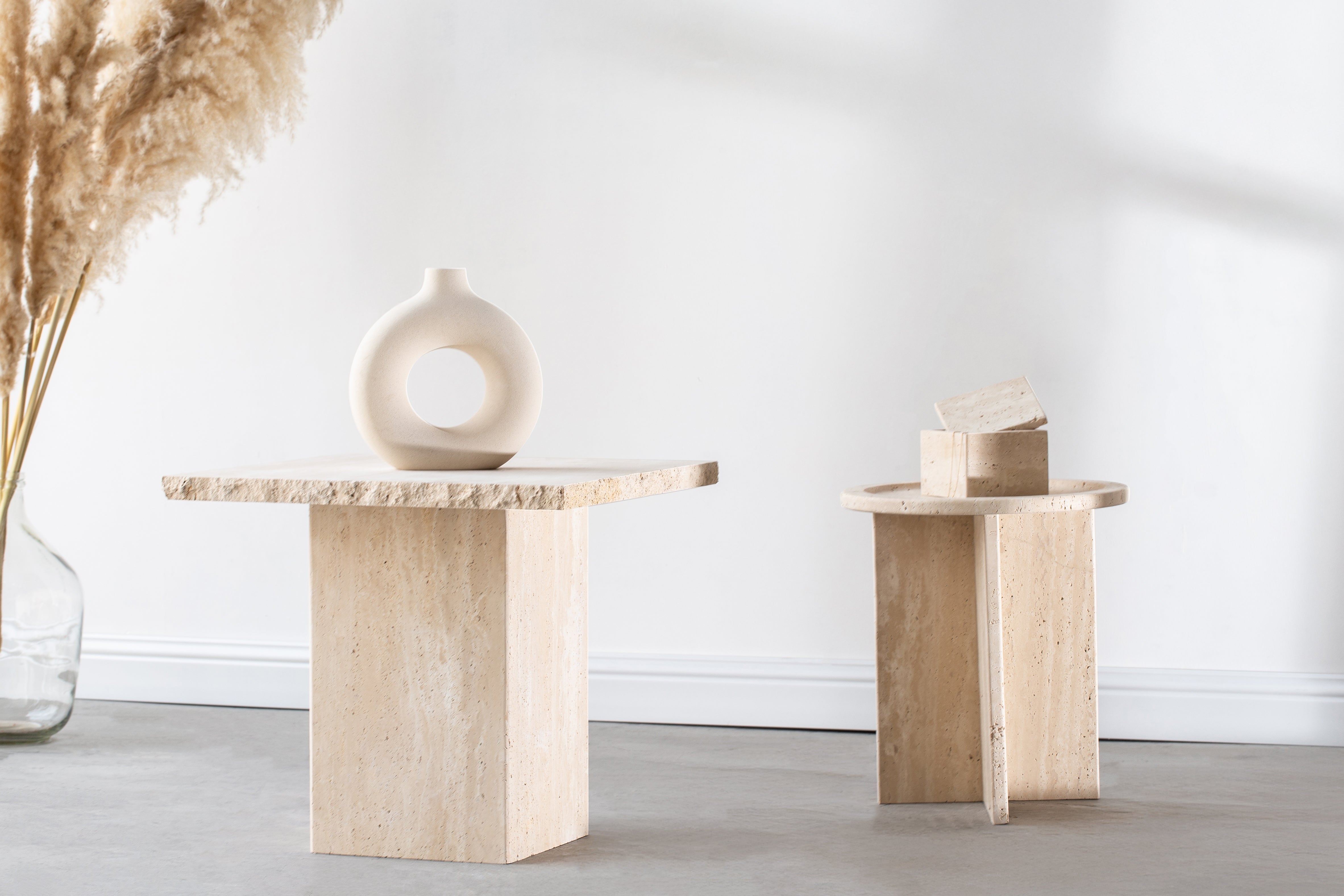 Aria Round Top Travertine Side Table