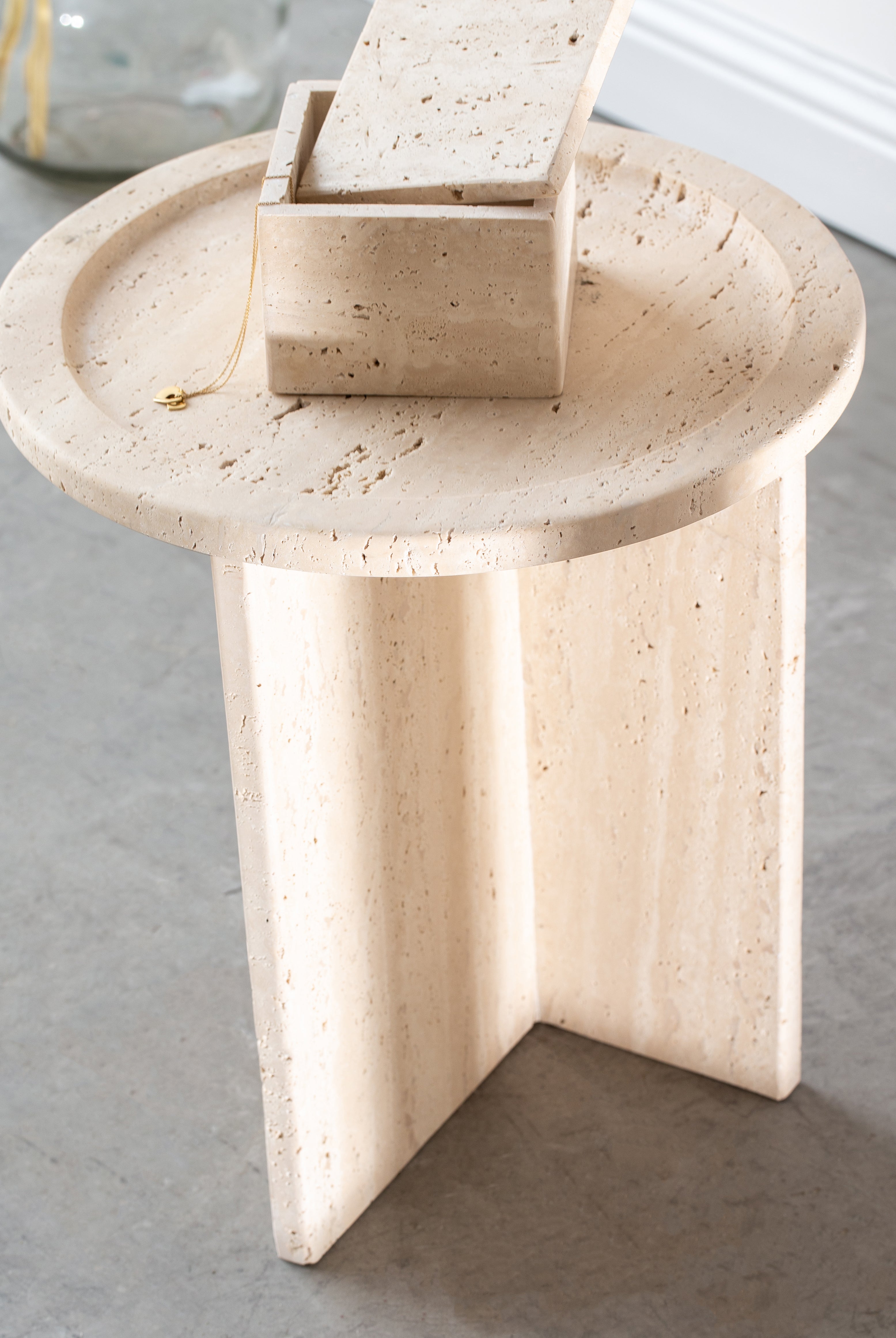 Aria Round Top Travertine Side Table