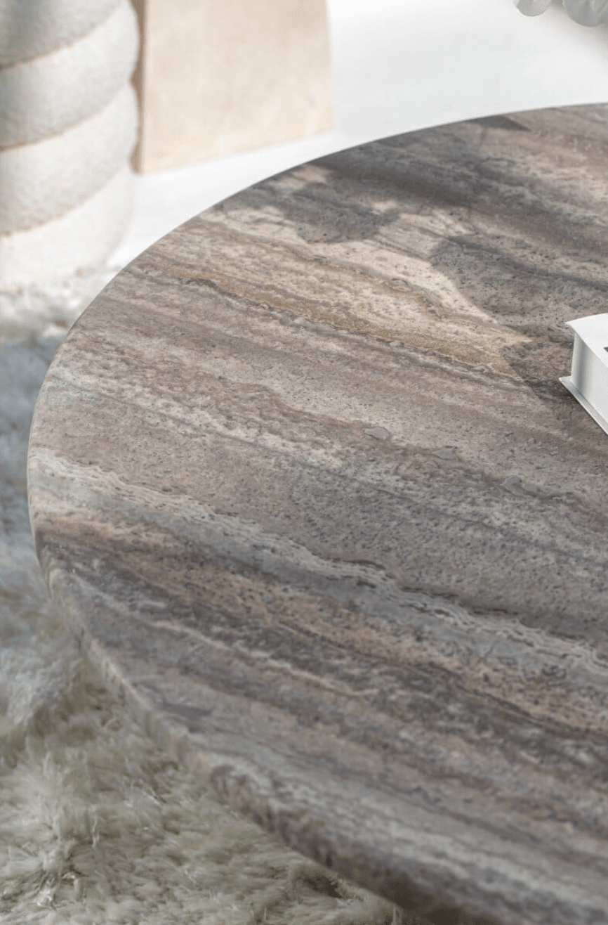 Ariel Round Grey Travertine Dining Table with Three Legs (3 Sizes)