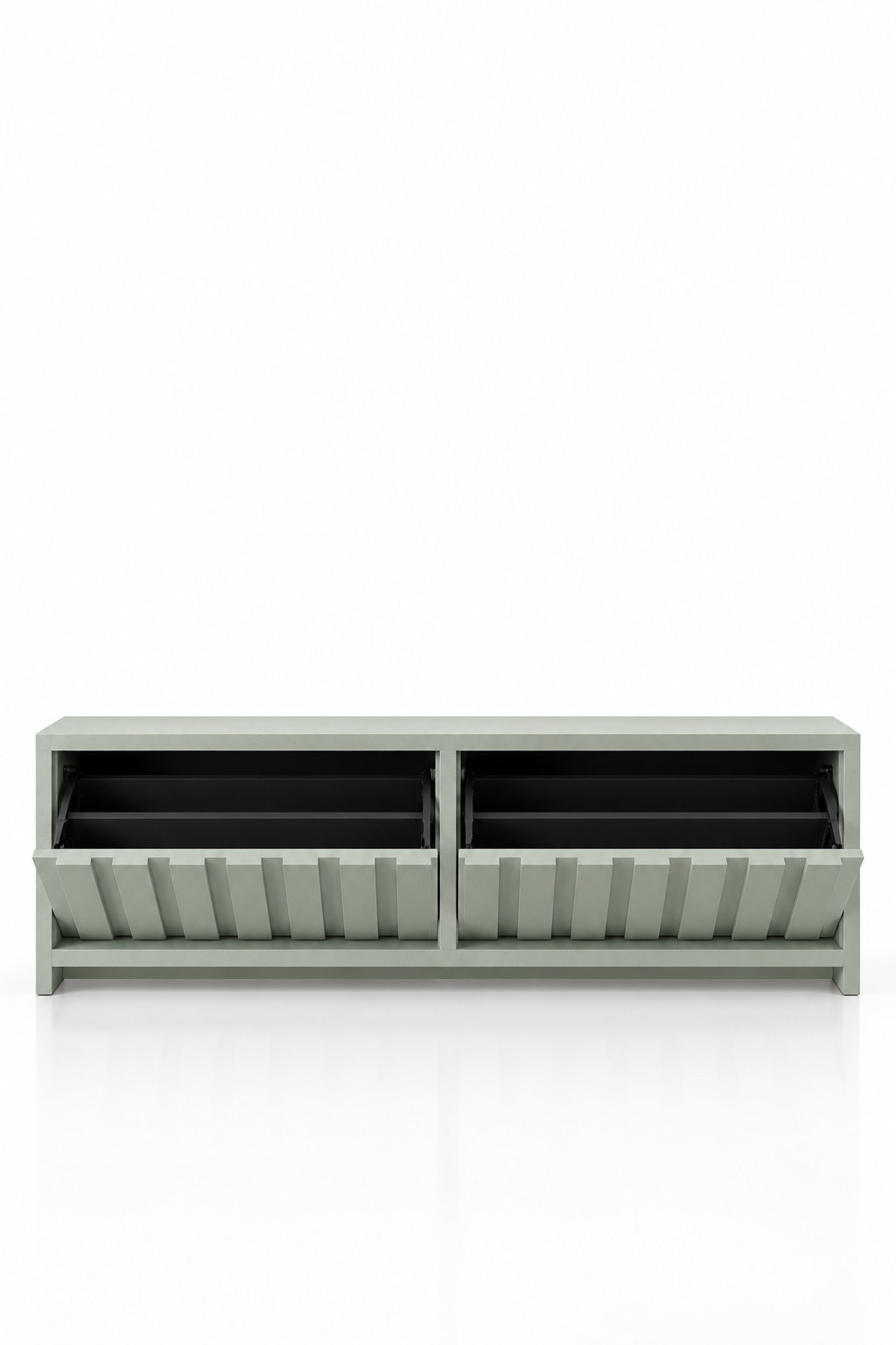 Arqen Pistachio Green Microconcrete Wide Fluted Shoe Cabinet