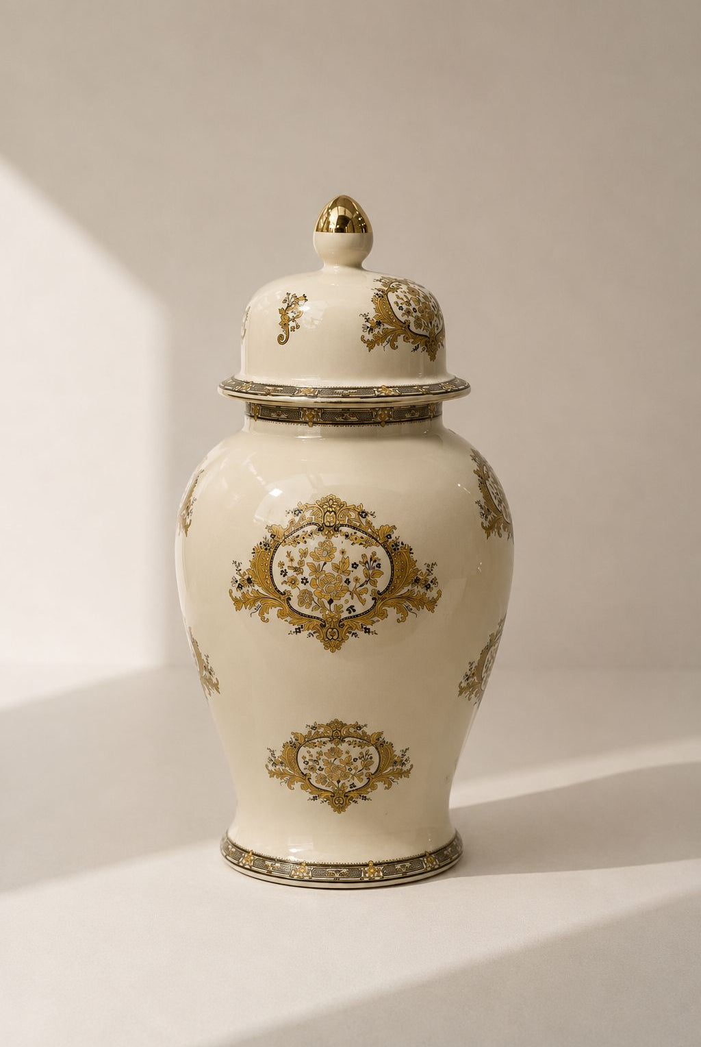 Aulric Cream Gold Ornate Ceramic Ginger Jar