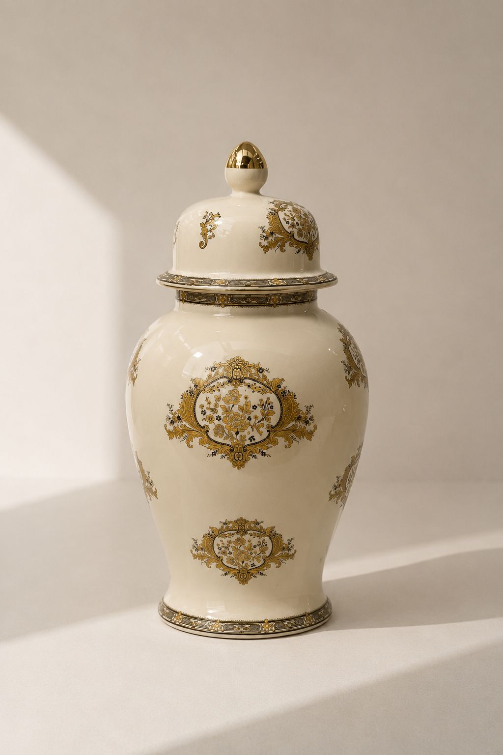 Aulric Cream Gold Ornate Ceramic Ginger Jar