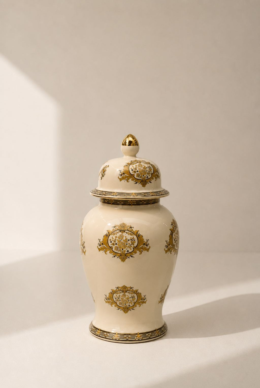 Aulric Cream Gold Ornate Ceramic Ginger Jar